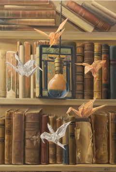 "Les Lumières", Warm Golden Brown Symbolist Original Oil Painting