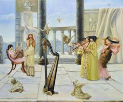 "Oiseaux lyres", Scène de musique classique Architecture peinture à l'huile symboliste.
