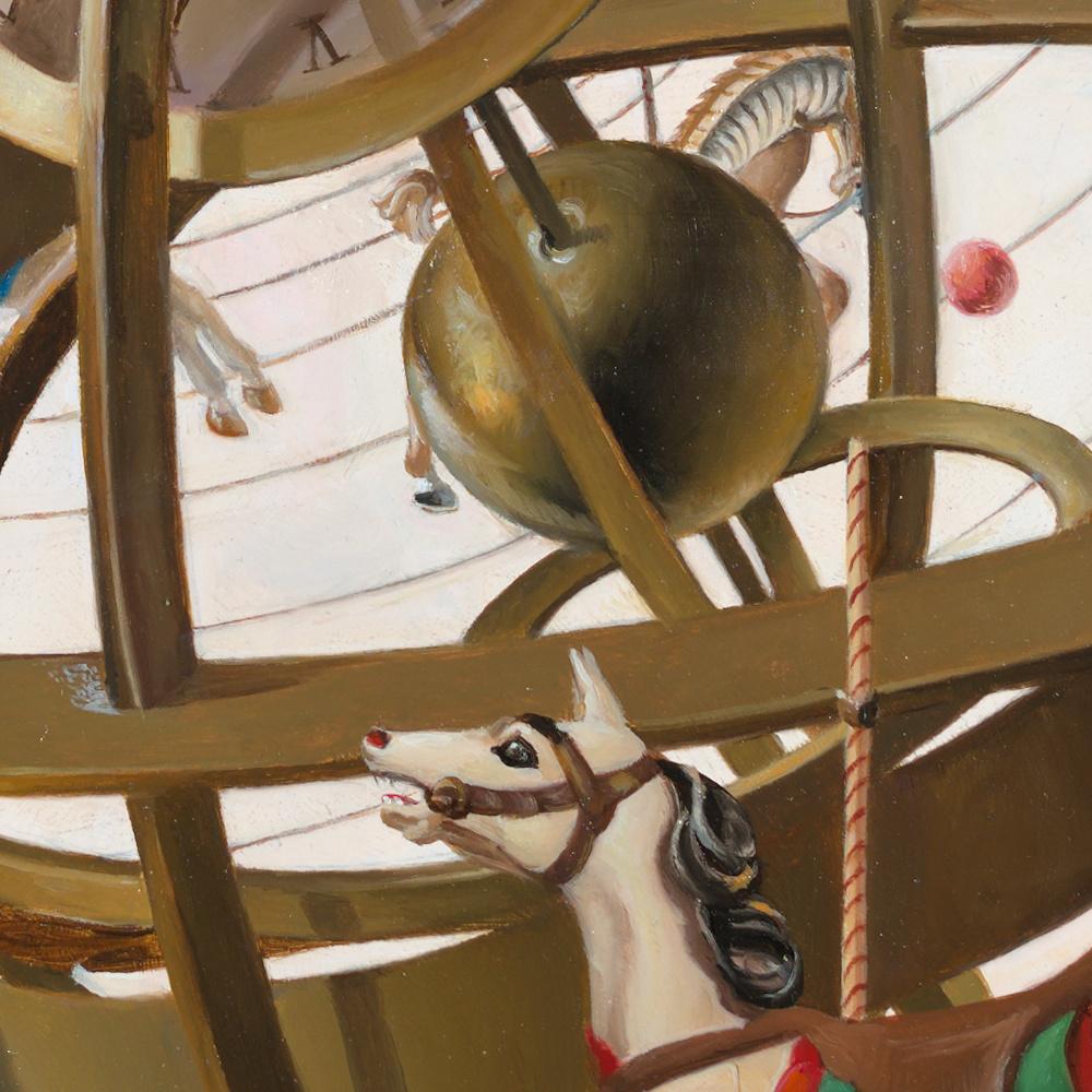 Merry-Go-Round, peinture à l'huile symboliste de l'univers et de l'humanité du chariot Astrolabe en vente 7