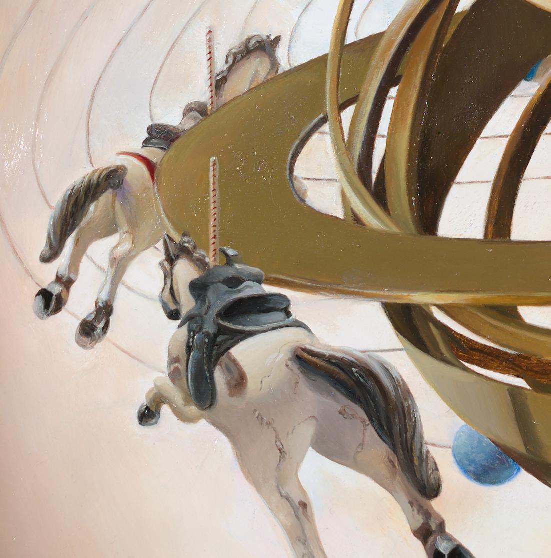 Merry-Go-Round, peinture à l'huile symboliste de l'univers et de l'humanité du chariot Astrolabe - Symbolisme Painting par Andrée Bars