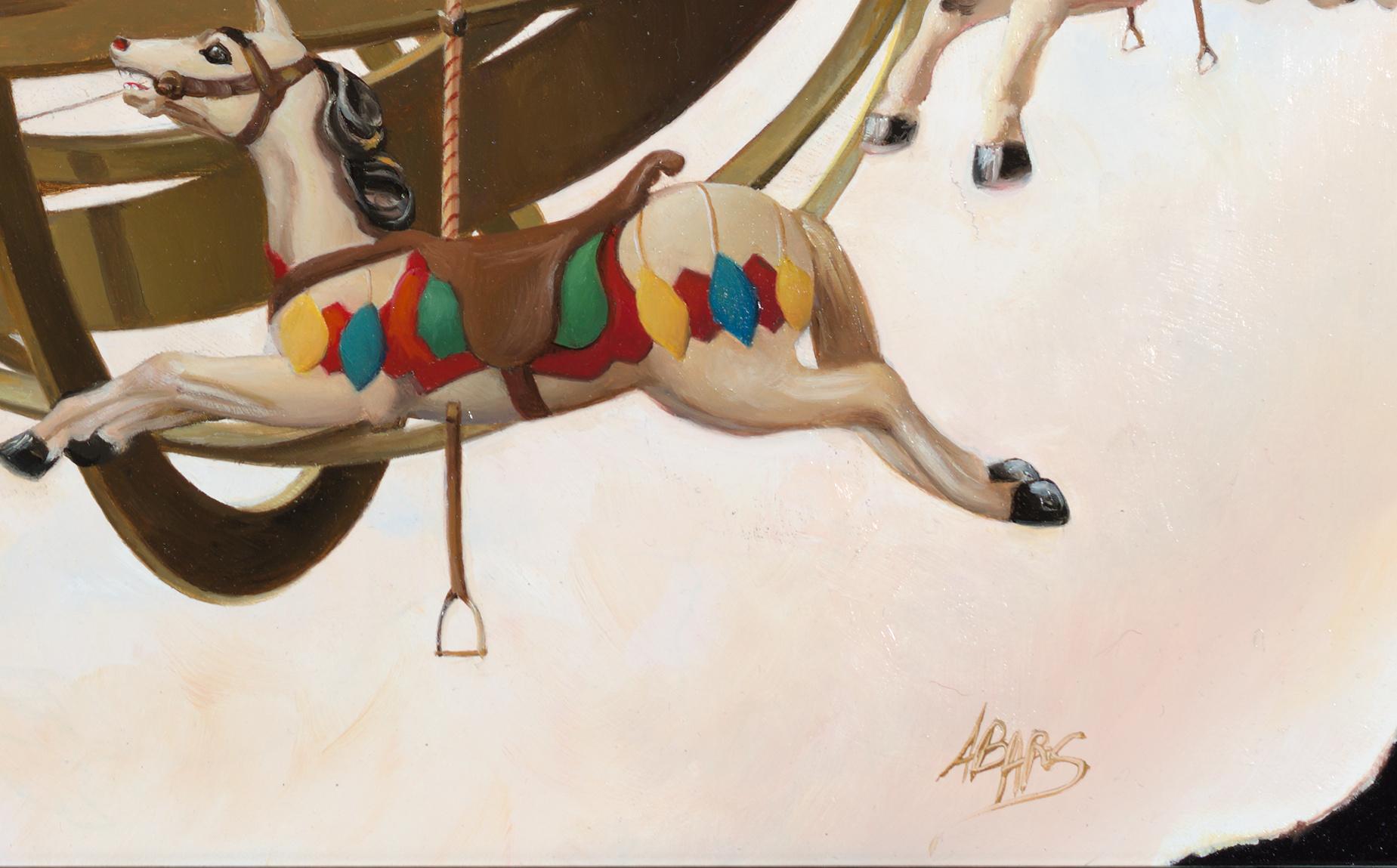 Merry-Go-Round, peinture à l'huile symboliste de l'univers et de l'humanité du chariot Astrolabe en vente 1