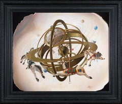 Merry-Go-Round, peinture à l'huile symboliste de l'univers et de l'humanité du chariot Astrolabe