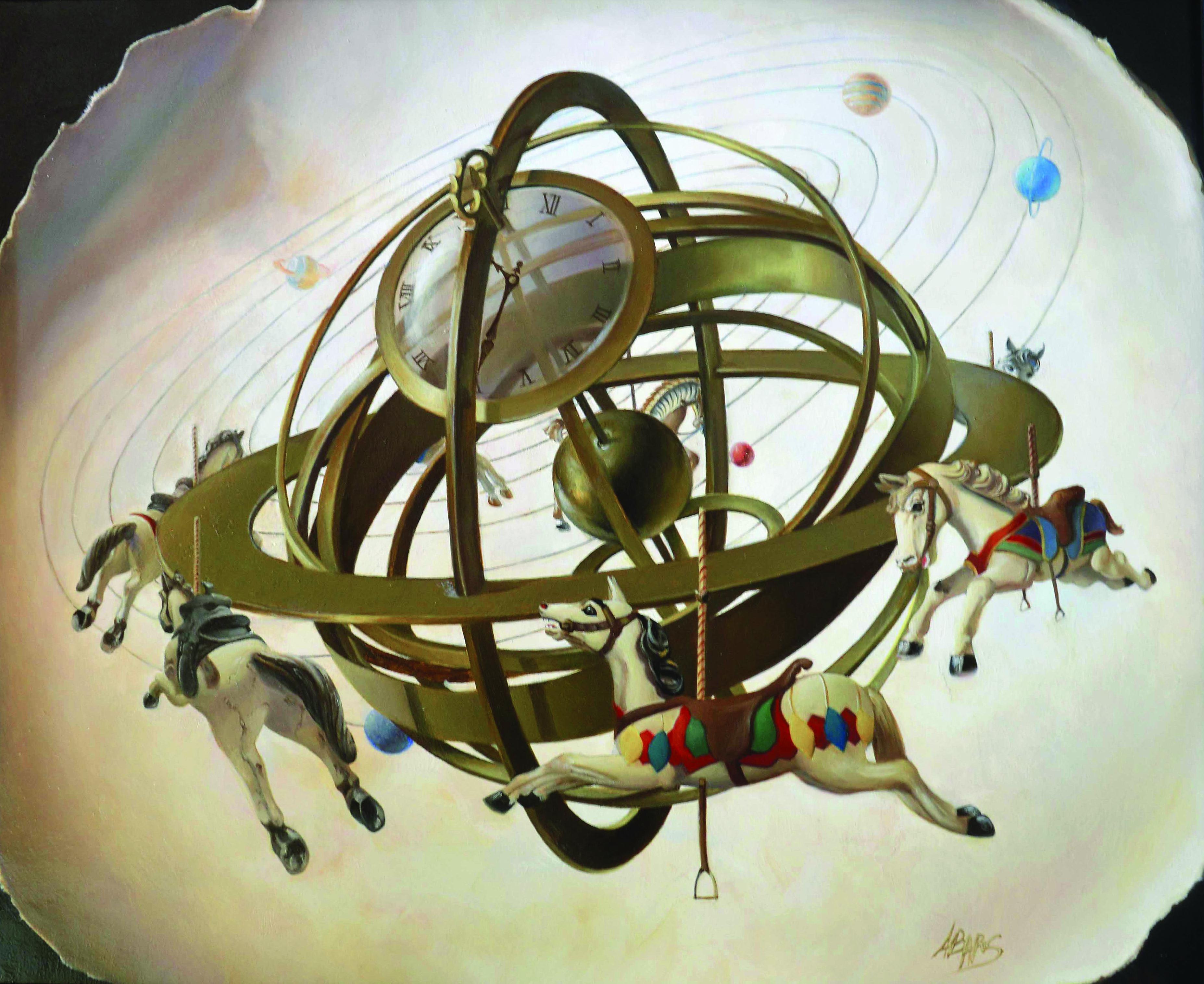 "Merry-Go-Round", Carosello Astrolabio Univers&Humanity Pittura ad olio simbolista