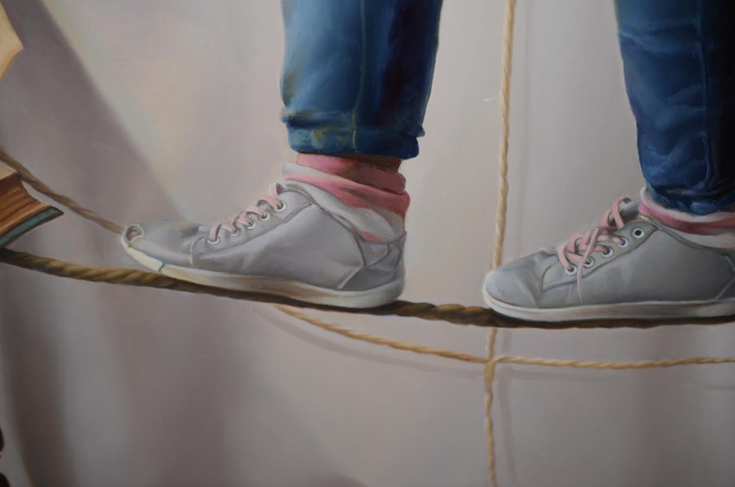 “Our Destiny”,  Anchor Spider Web Girl Standing on a Rope Symbolist Oil Painting 4