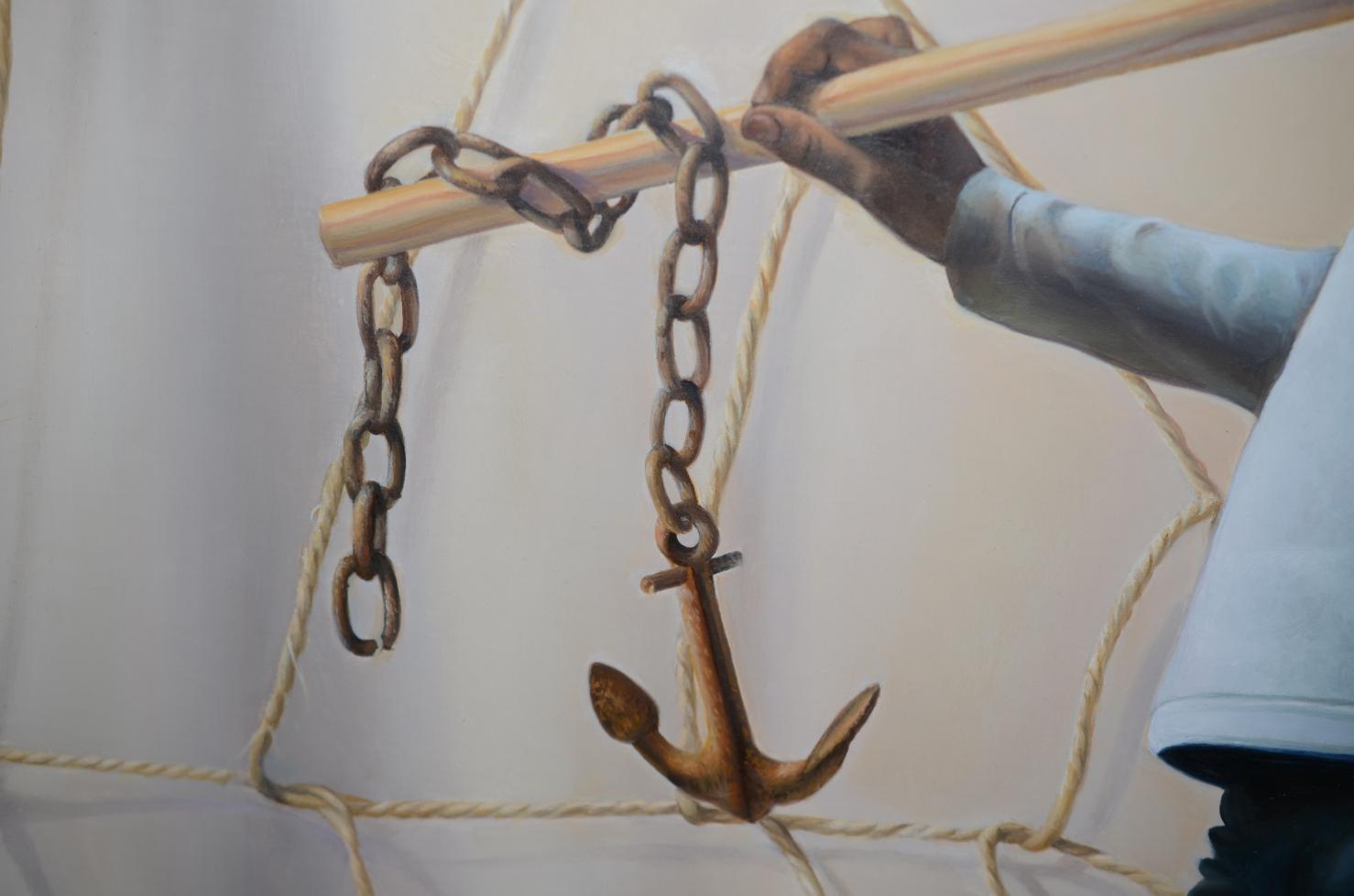 Unser Schicksal,  Anker Spider Web Mädchen auf einem Seil Symbolistisches Ölgemälde (Symbolismus), Painting, von Andrée Bars