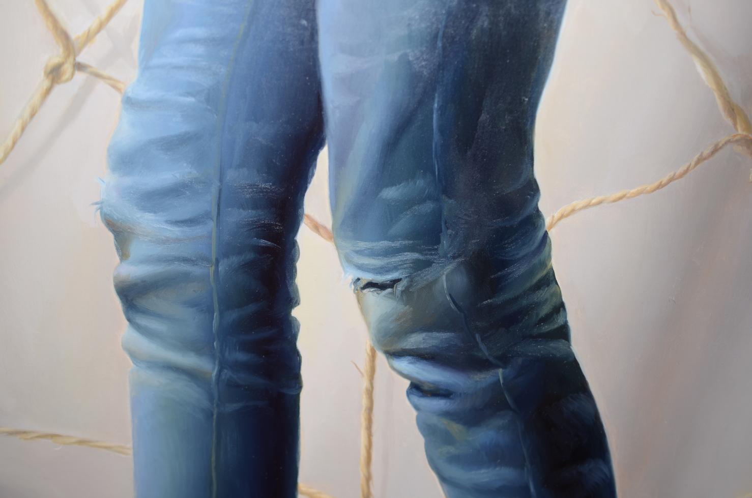 “Our Destiny”,  Anchor Spider Web Girl Standing on a Rope Symbolist Oil Painting 1