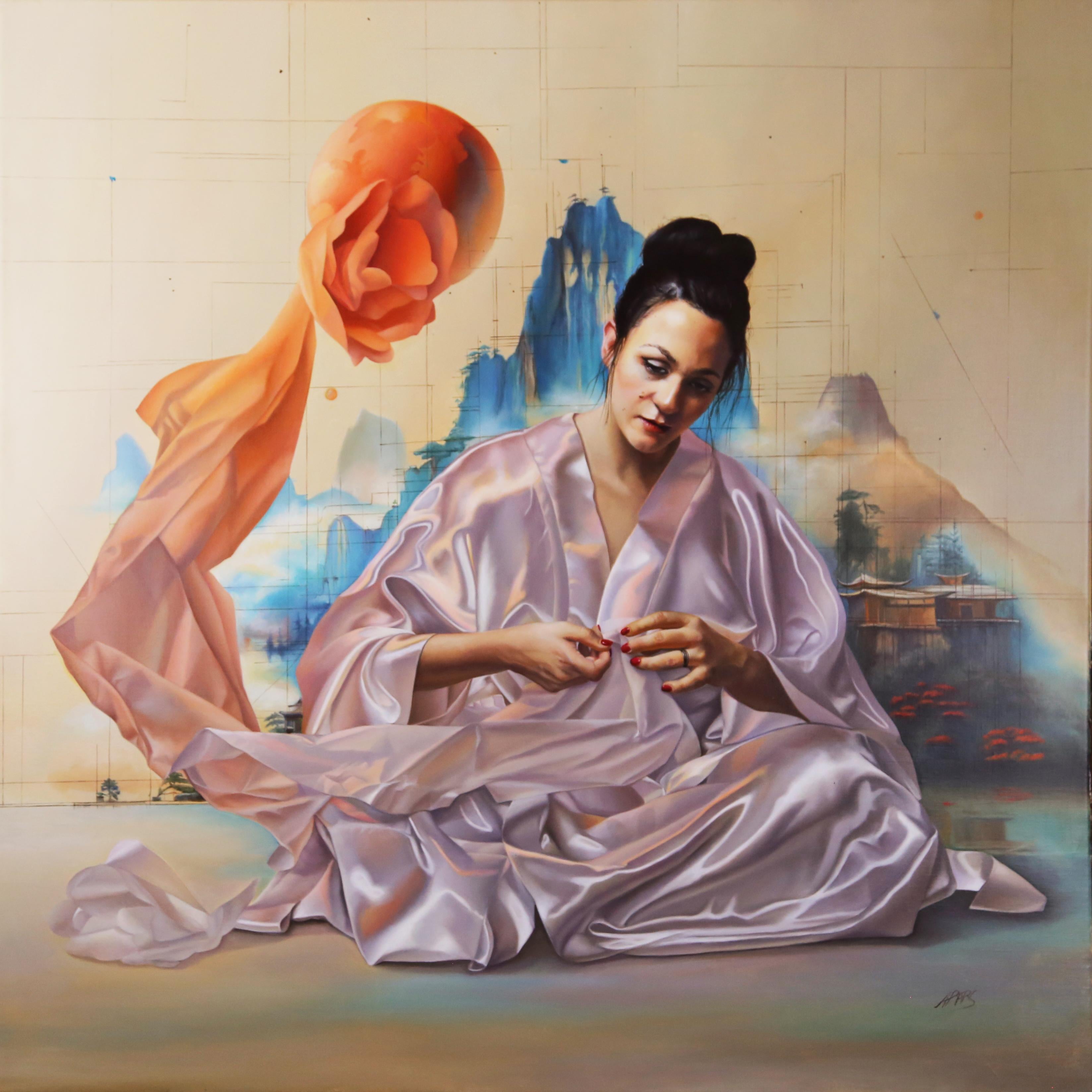 "La donna creativa" Meditazione simbolista Spirito in fiore Pittura ad olio originale