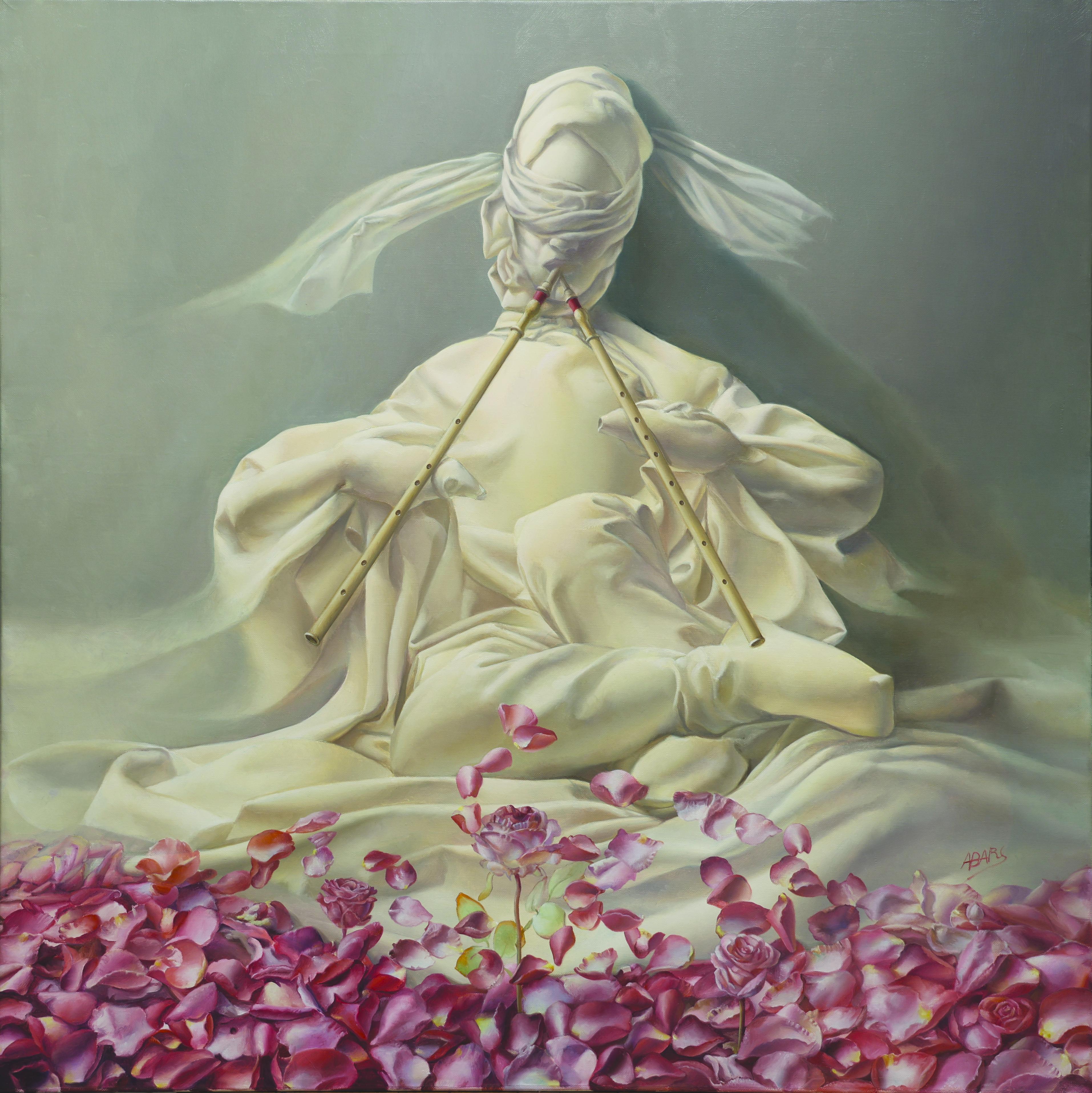 "La Encantadora de las Flores", Reverie Simbolista Pétalos Danzantes Pintura OIl Original