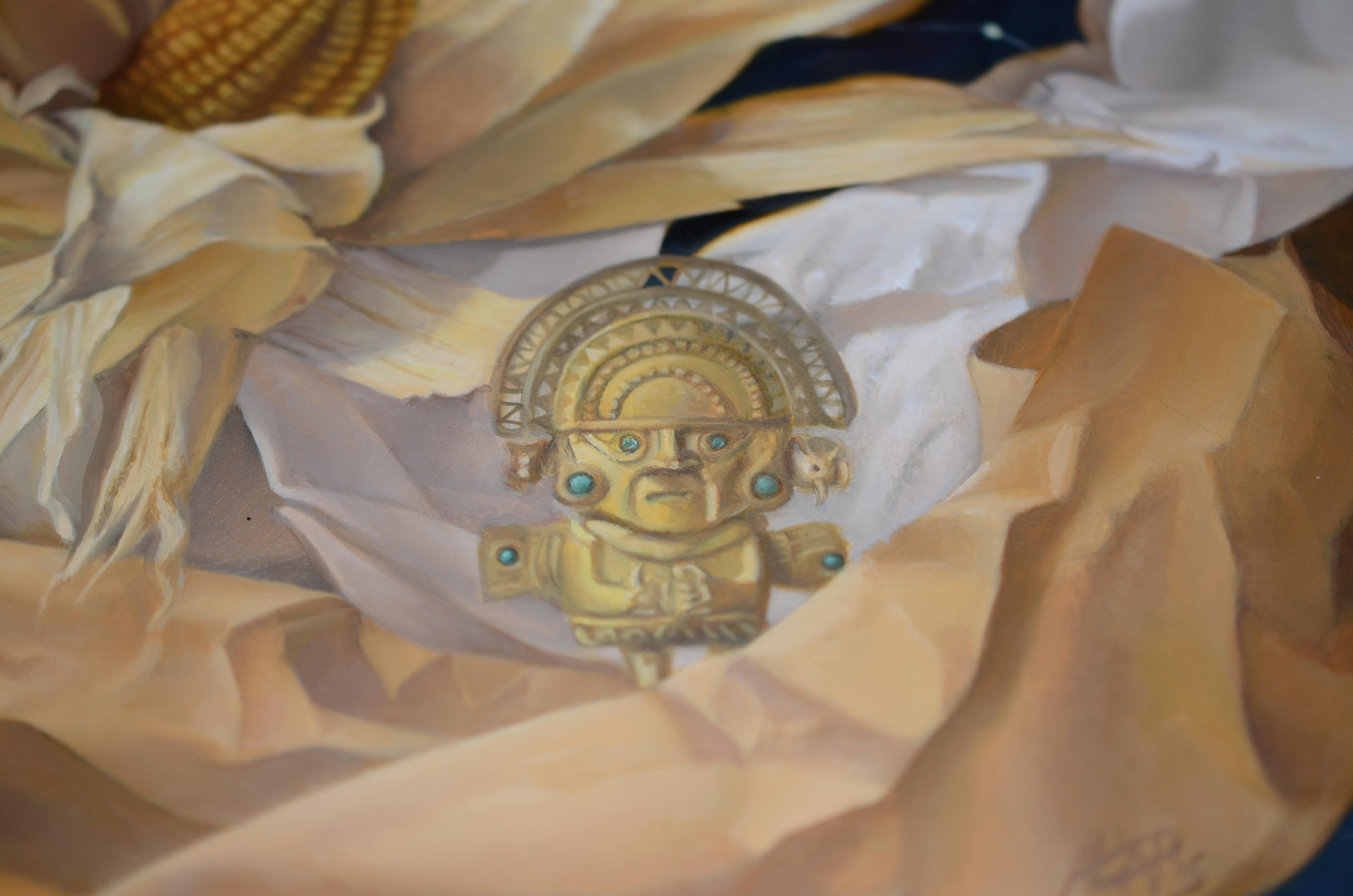 An homage to the Mayas, in this symbolism oil painting named 