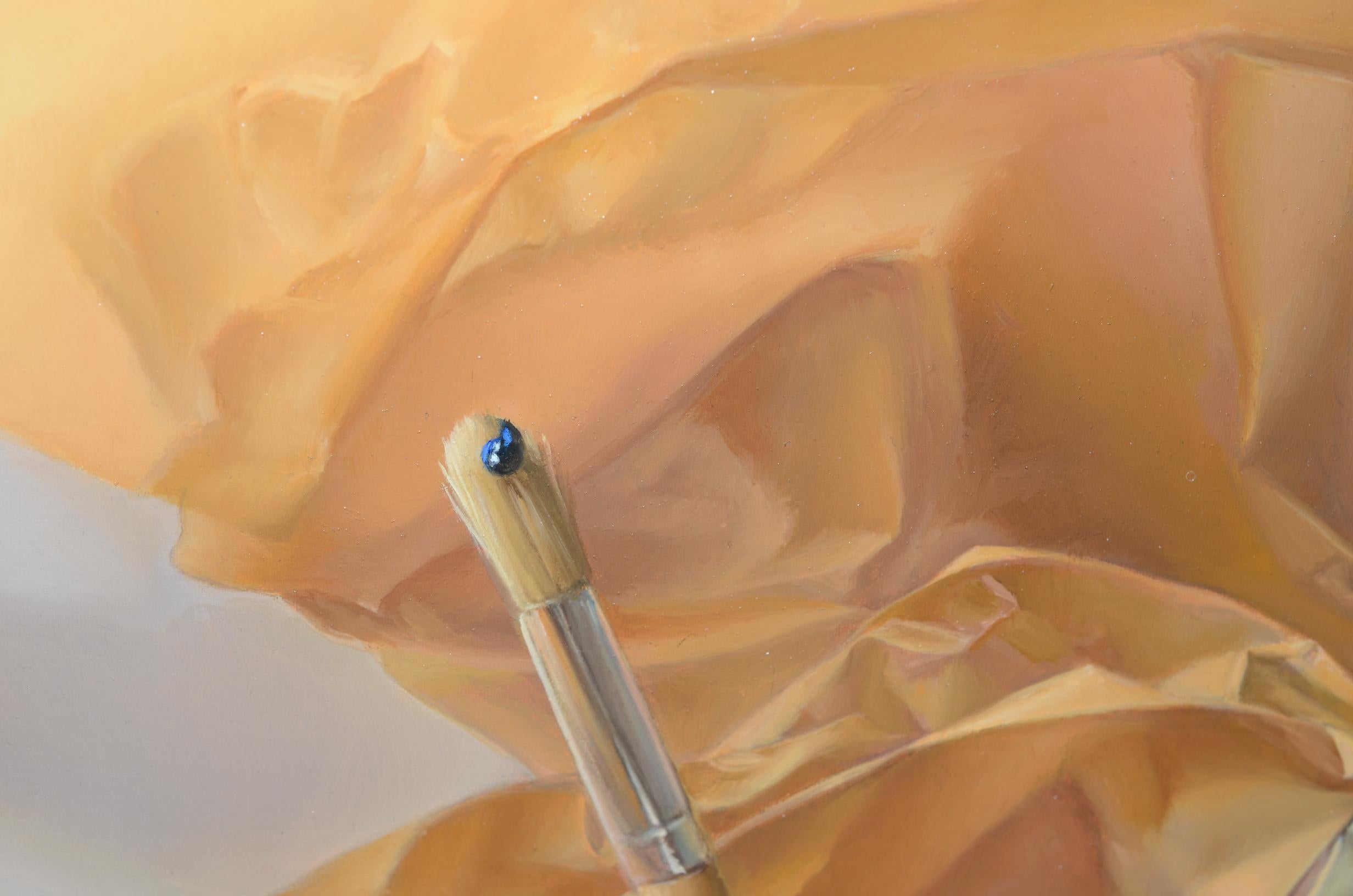 „Das Auge des Malers“,  Violine, Blaue Blume und Pinsel, symbolistisches Ölgemälde (Symbolismus), Painting, von Andrée Bars