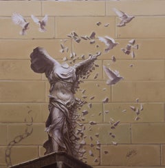 "War and Peace", Silent Requiem Broken Stone and Doves Original Oil Painting