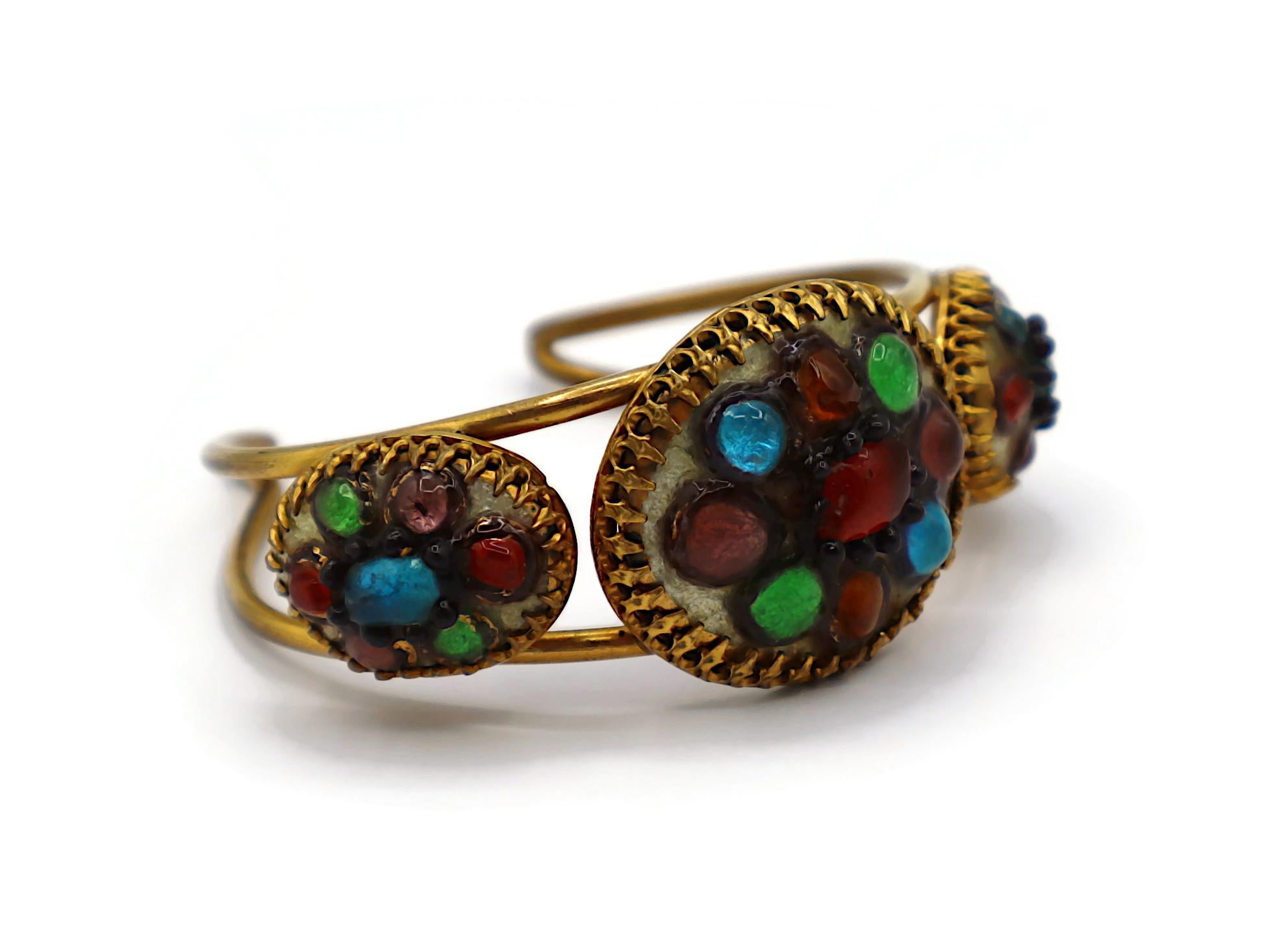 ANDREE BAZOT Paris Bracelet jonc rigide vintage avec cabochons en verre émaillé Bon état - En vente à Nice, FR