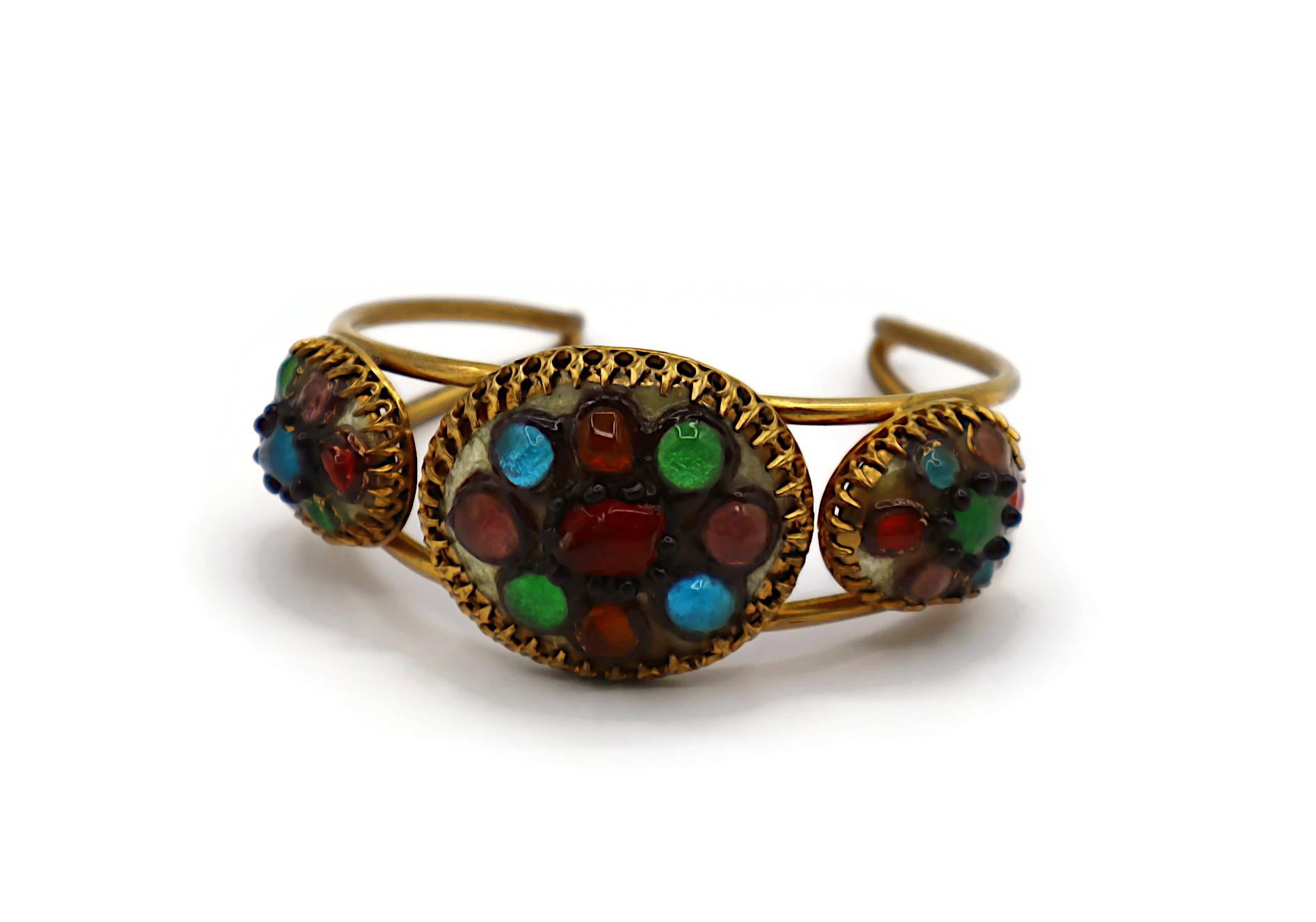 ANDREE BAZOT Paris Bracelet jonc rigide vintage avec cabochons en verre émaillé Pour femmes en vente