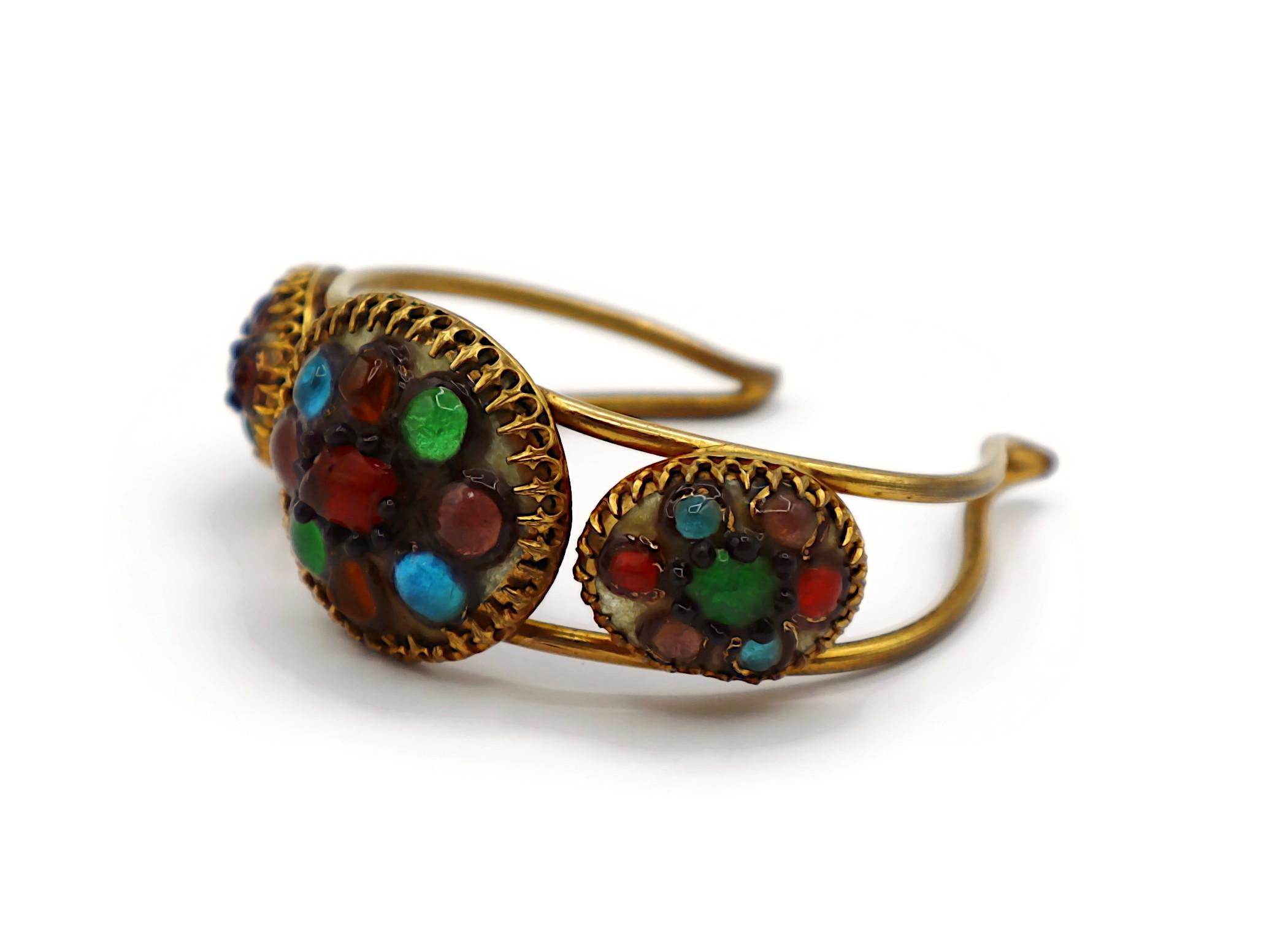 ANDREE BAZOT Paris Bracelet jonc rigide vintage avec cabochons en verre émaillé en vente 1