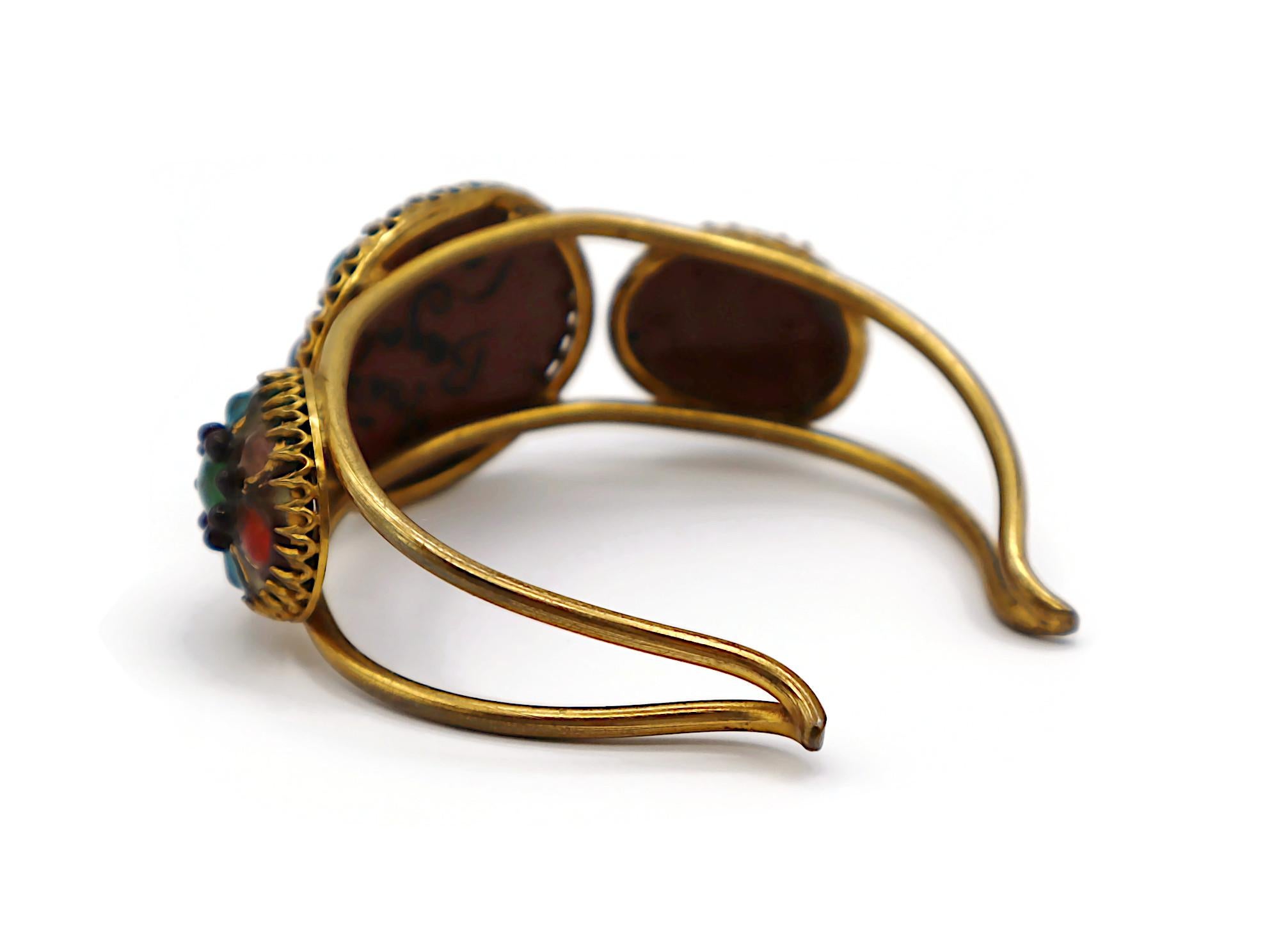 ANDREE BAZOT Paris Bracelet jonc rigide vintage avec cabochons en verre émaillé en vente 6