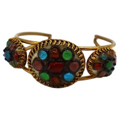 ANDREE BAZOT Paris Bracelet jonc rigide vintage avec cabochons en verre émaillé