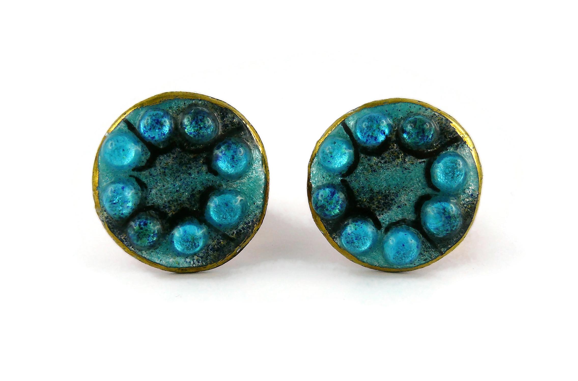 Andree Bazot Vintage Blue Enameled Clip-On Earrings In Good Condition For Sale In Nice, FR