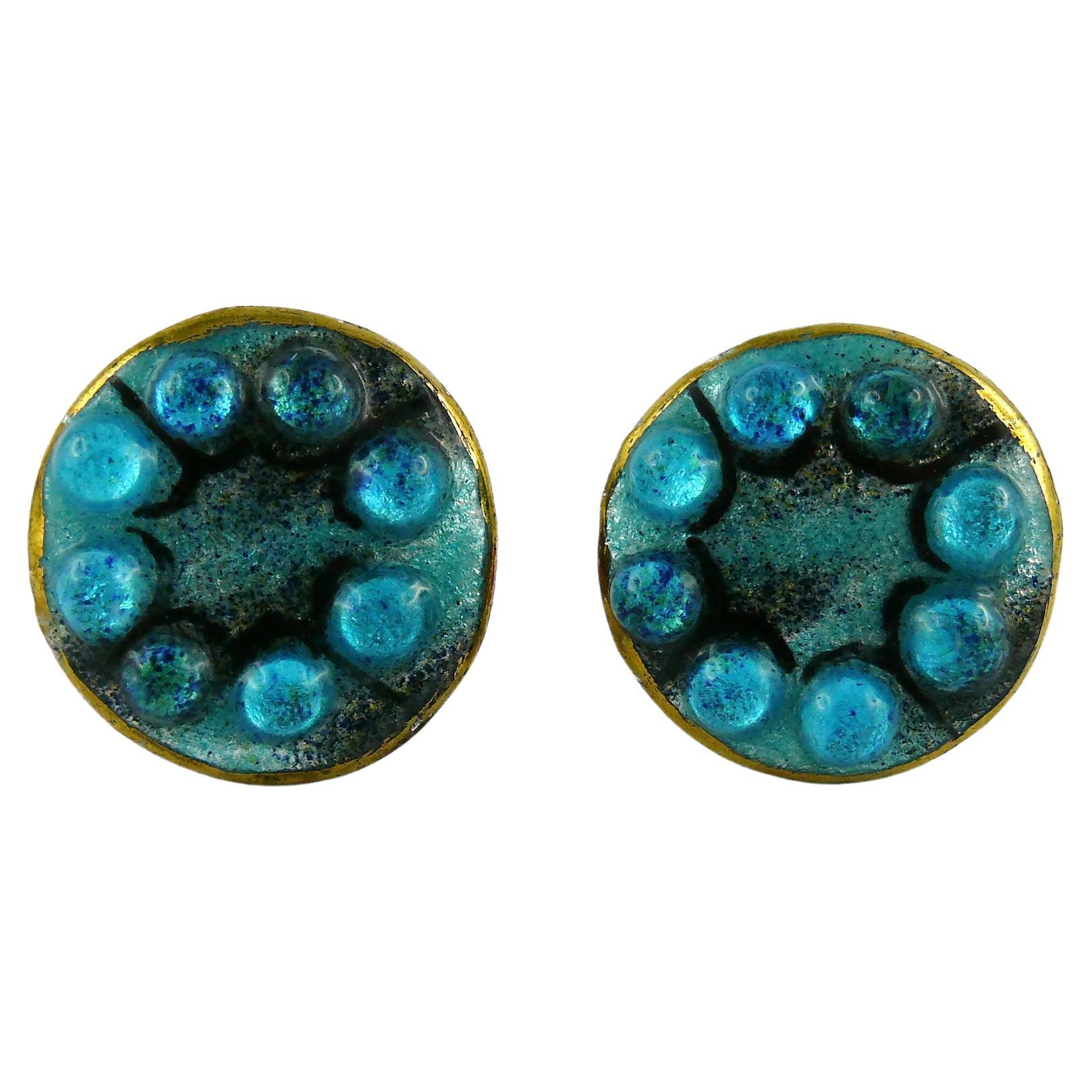 Andree Bazot Vintage Blue Enameled Clip-On Earrings For Sale