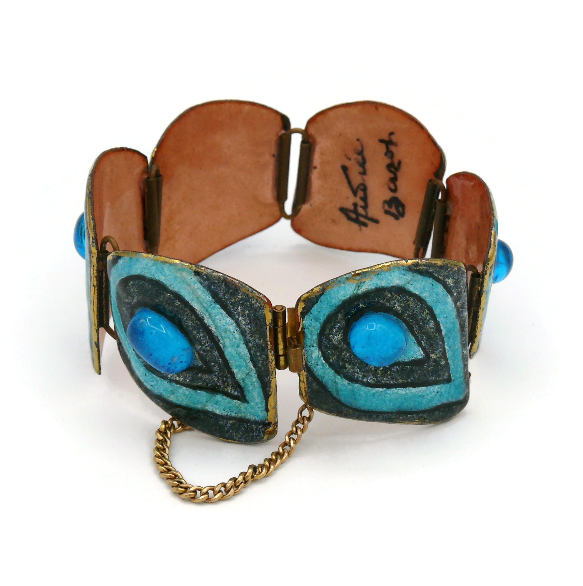 Andree Bazot Blaues emailliertes Vintage-Gliederarmband im Zustand „Relativ gut“ im Angebot in Nice, FR