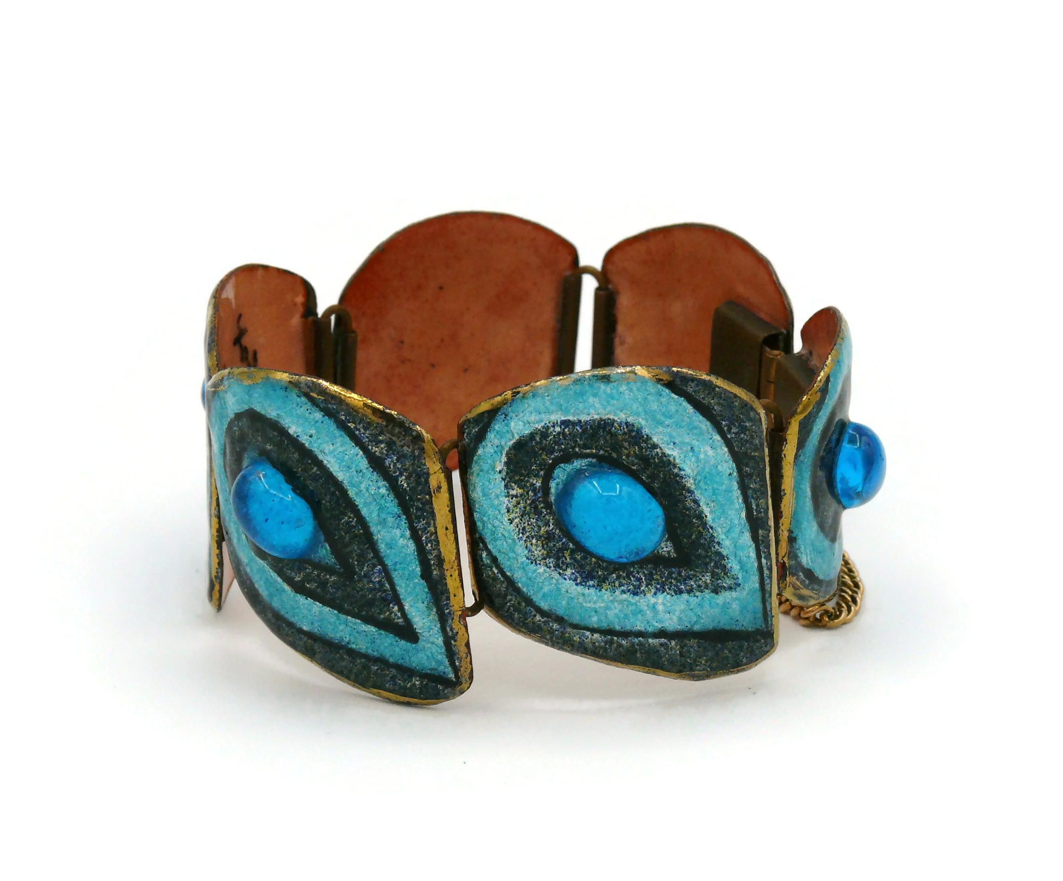 Andree Bazot Vintage Blue Enameled Link Bracelet In Fair Condition For Sale In Nice, FR