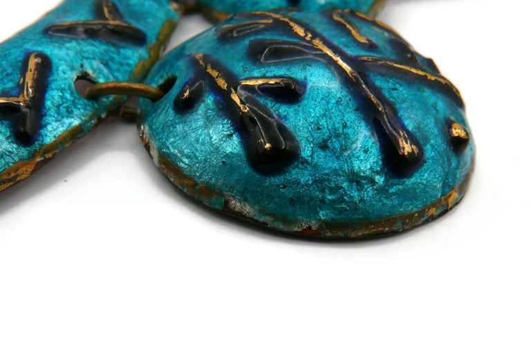 Collier Vintage émaillé Bleu - Ancien, Style Rétro, Très Bon état