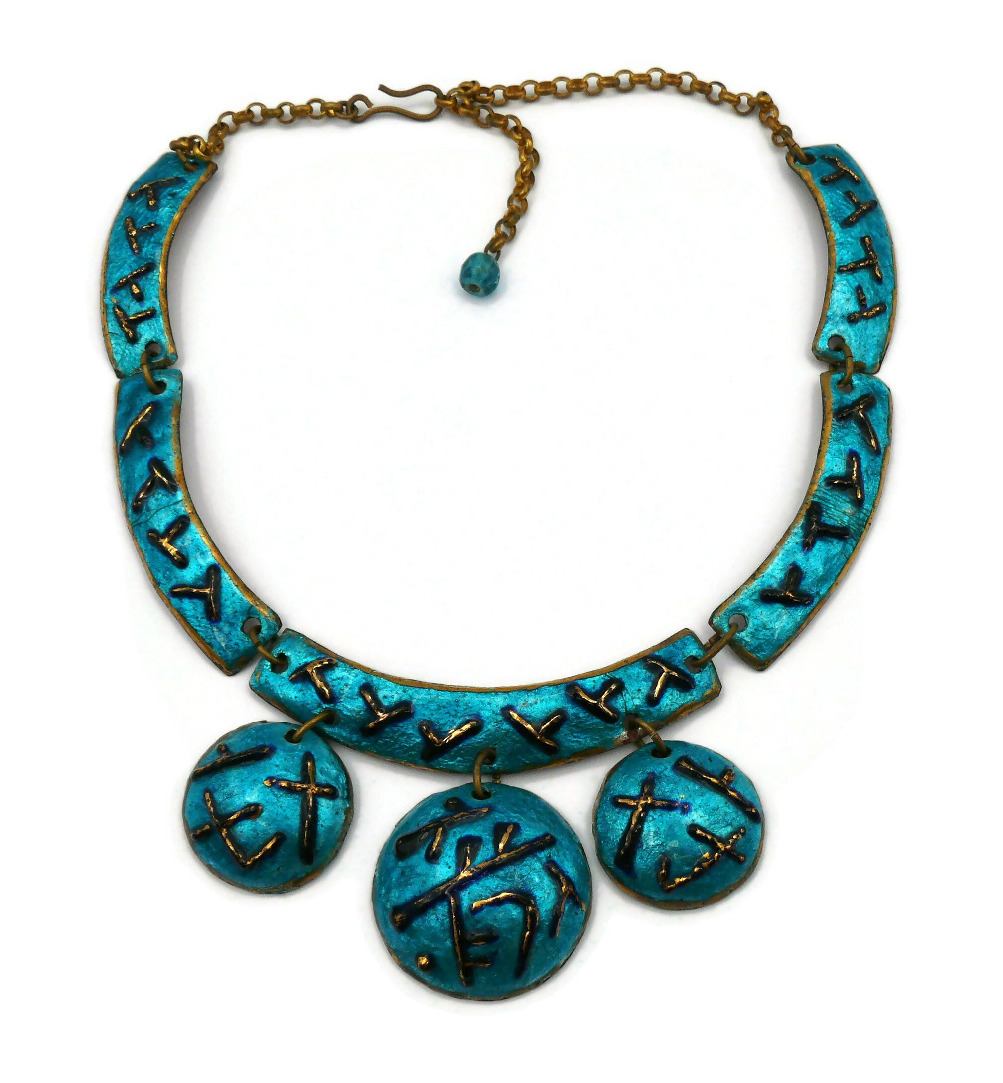 ANDREE BAZOT Vintage Blue Enameled Link Necklace In Fair Condition For Sale In Nice, FR