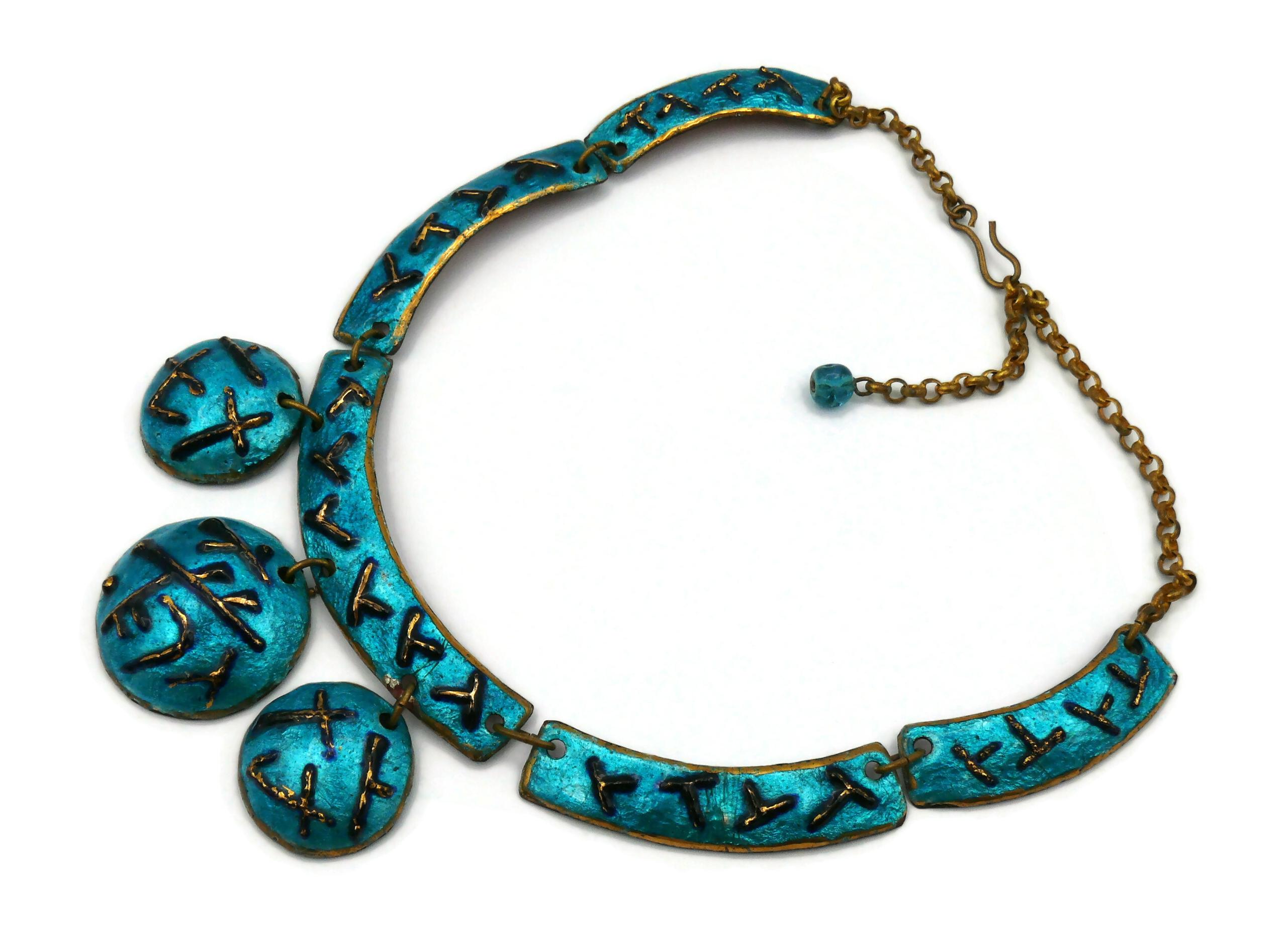 Women's ANDREE BAZOT Vintage Blue Enameled Link Necklace For Sale