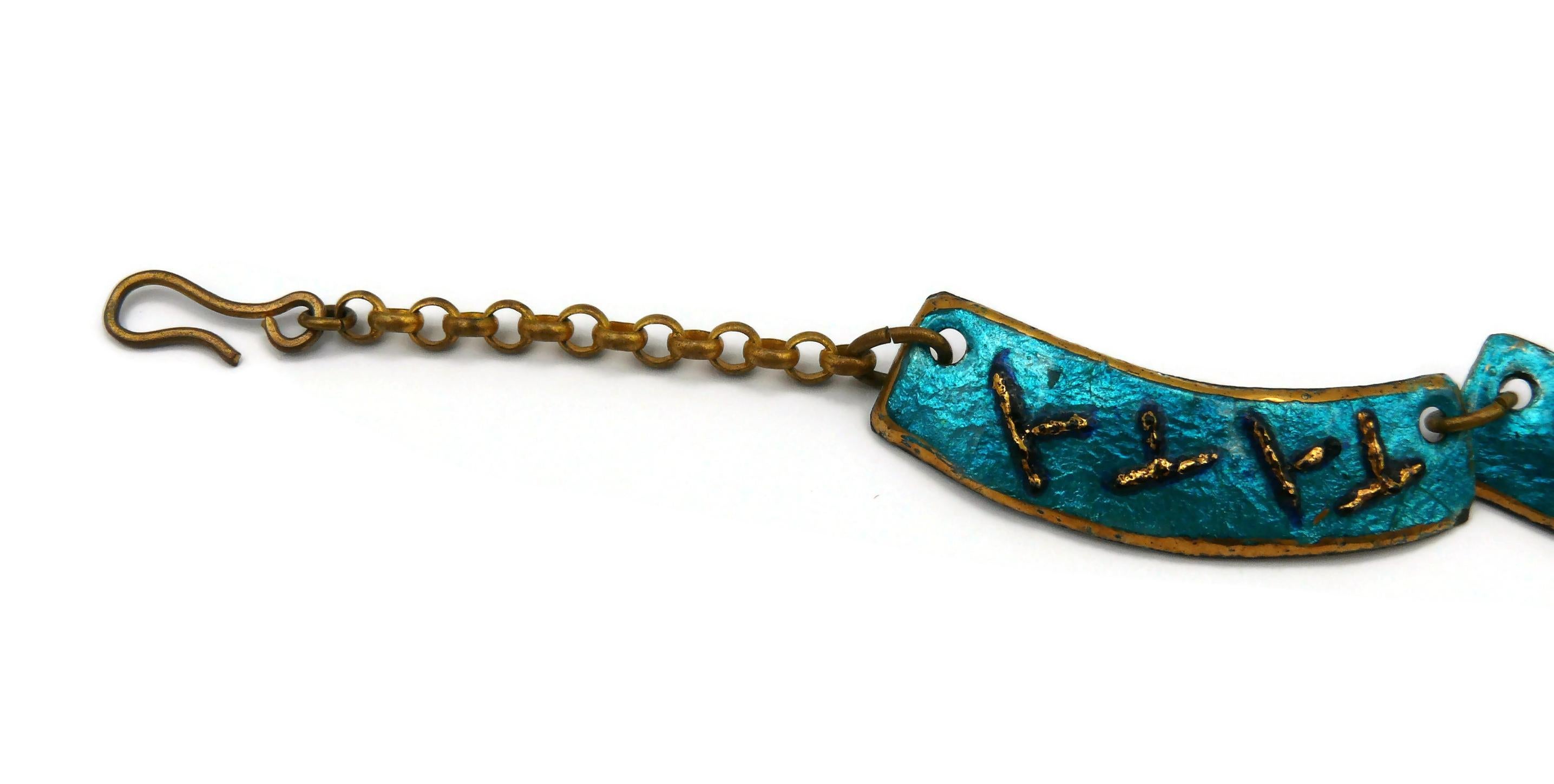 ANDREE BAZOT Vintage Blue Enameled Link Necklace For Sale 2