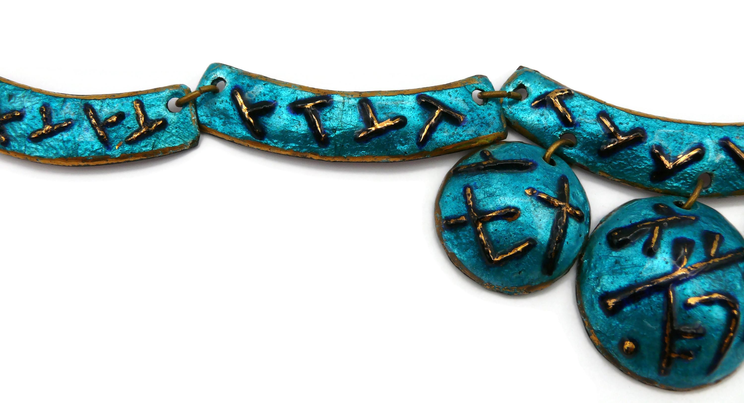 ANDREE BAZOT Vintage Blue Enameled Link Necklace For Sale 3