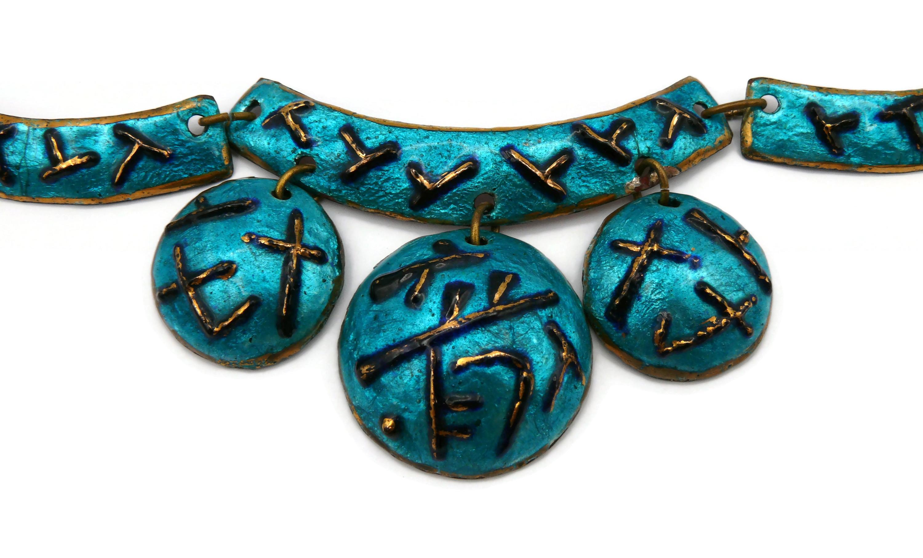 ANDREE BAZOT Vintage Blue Enameled Link Necklace For Sale 4