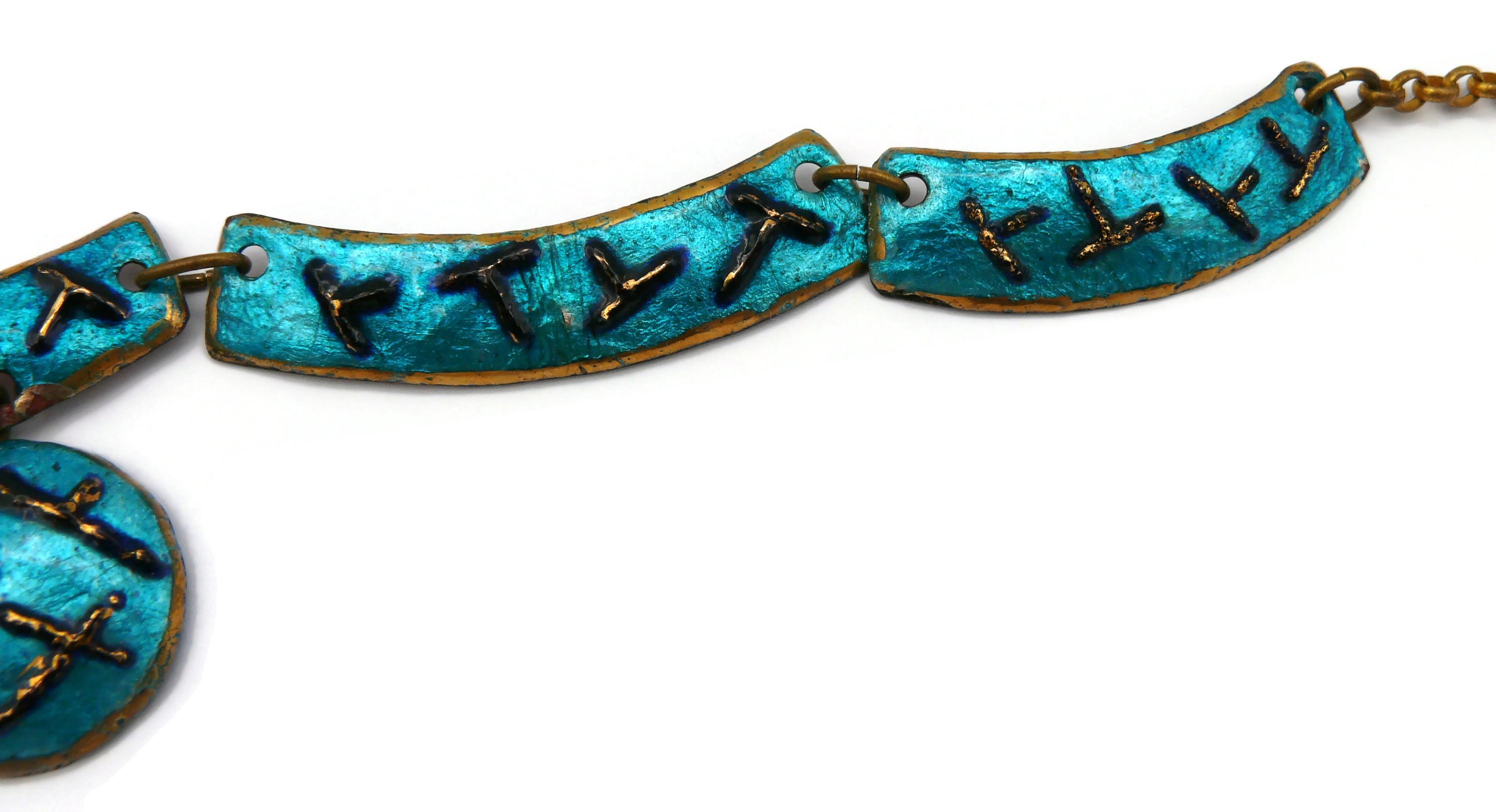 ANDREE BAZOT Vintage Blue Enameled Link Necklace For Sale 5