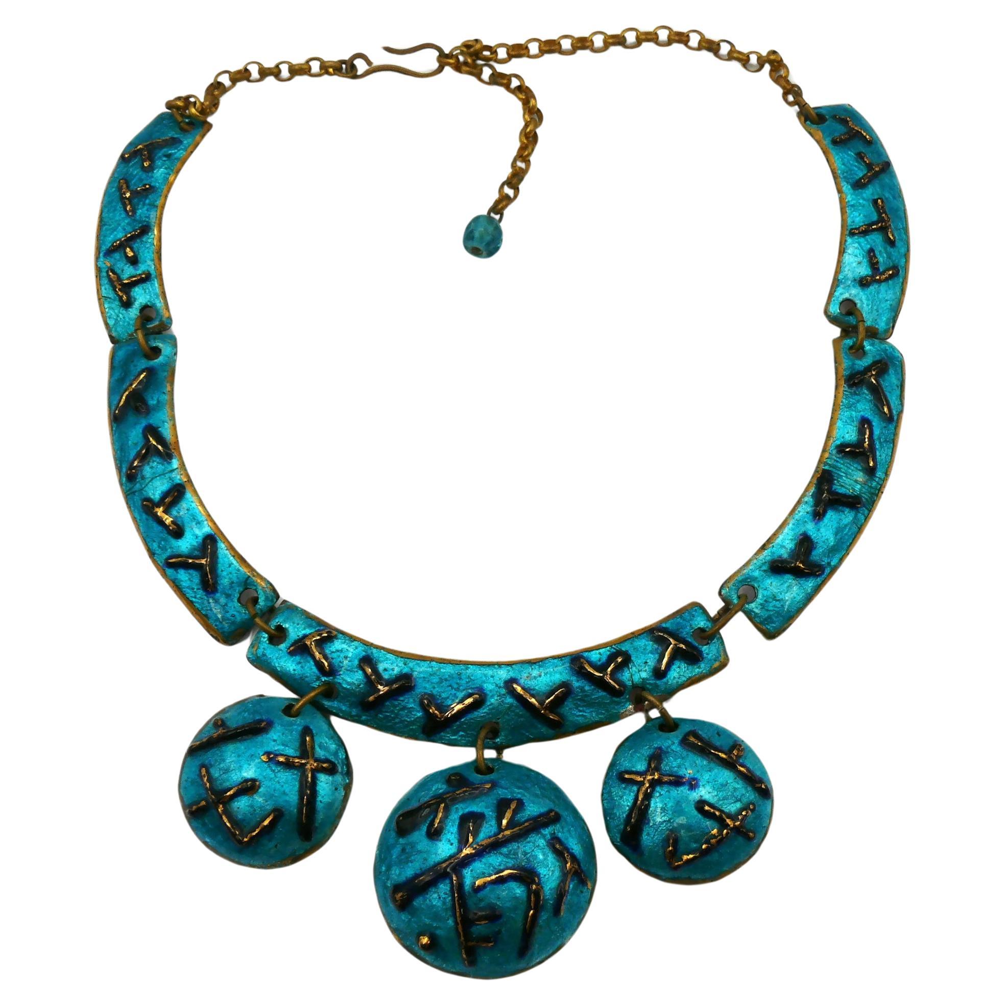 ANDREE BAZOT Vintage Blue Enameled Link Necklace For Sale
