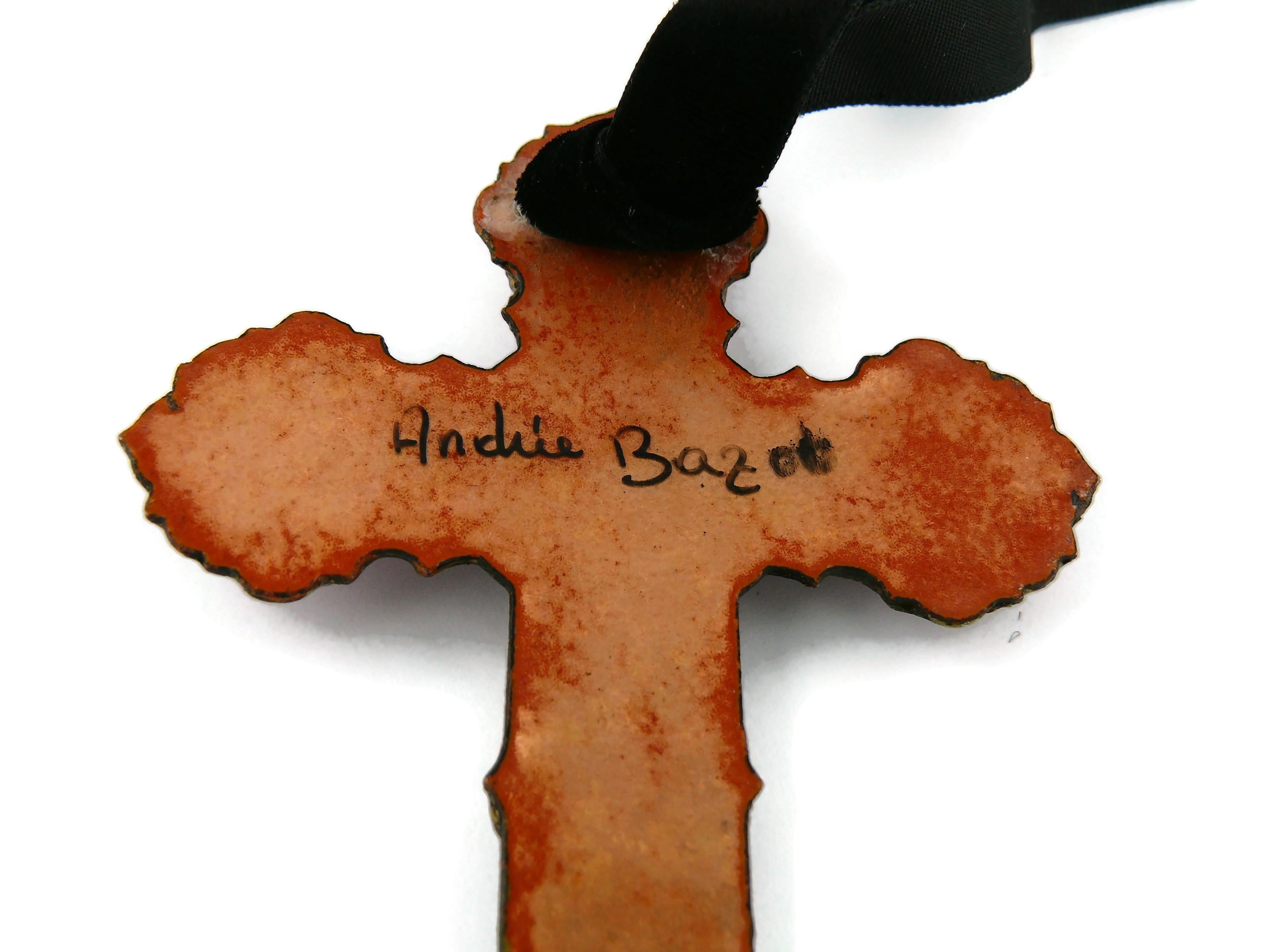 Andree Bazot Vintage Medieval Inspired Pink Enameled Cross Pendant 7