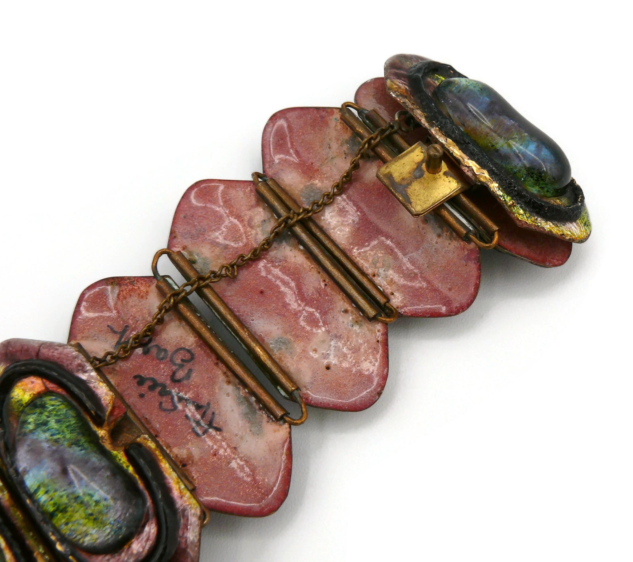 Andree Bazot Vintage Multicolored Enamel Link Bracelet For Sale 3
