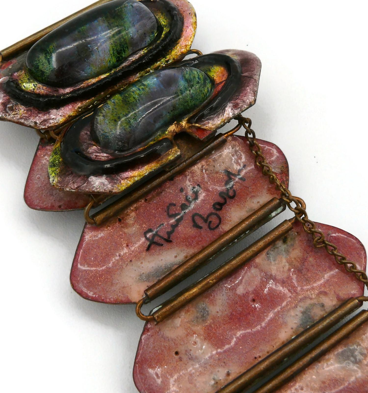 Andree Bazot Vintage Multicolored Enamel Link Bracelet For Sale 5