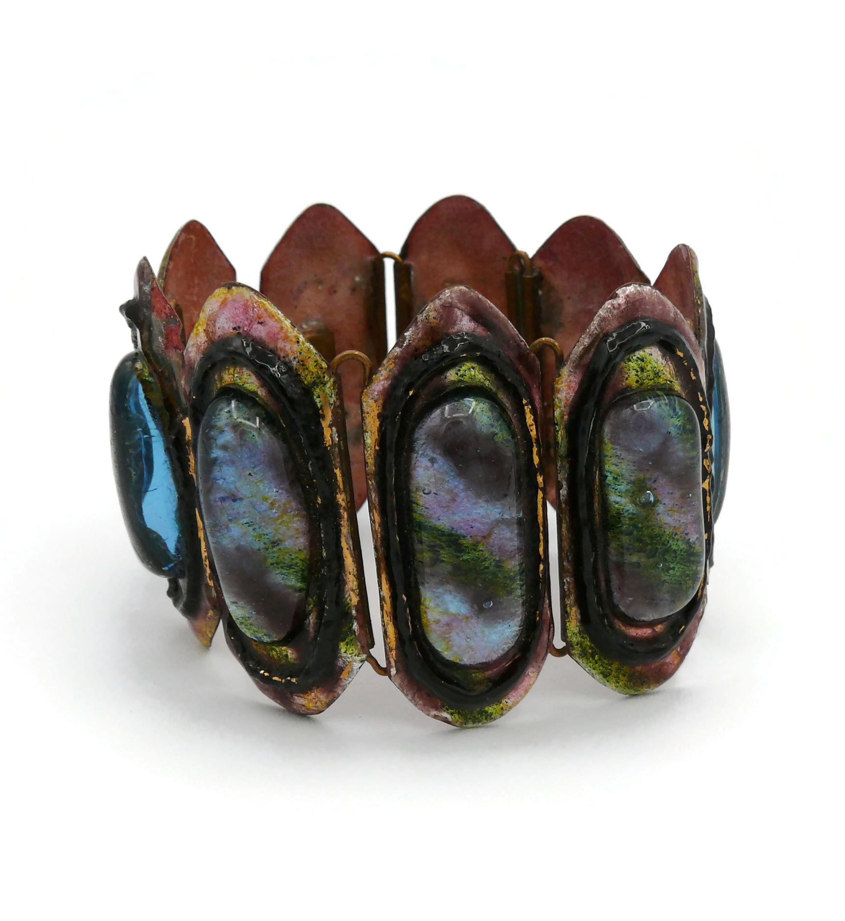Andree Bazot Vintage Multicolored Enamel Link Bracelet In Fair Condition For Sale In Nice, FR