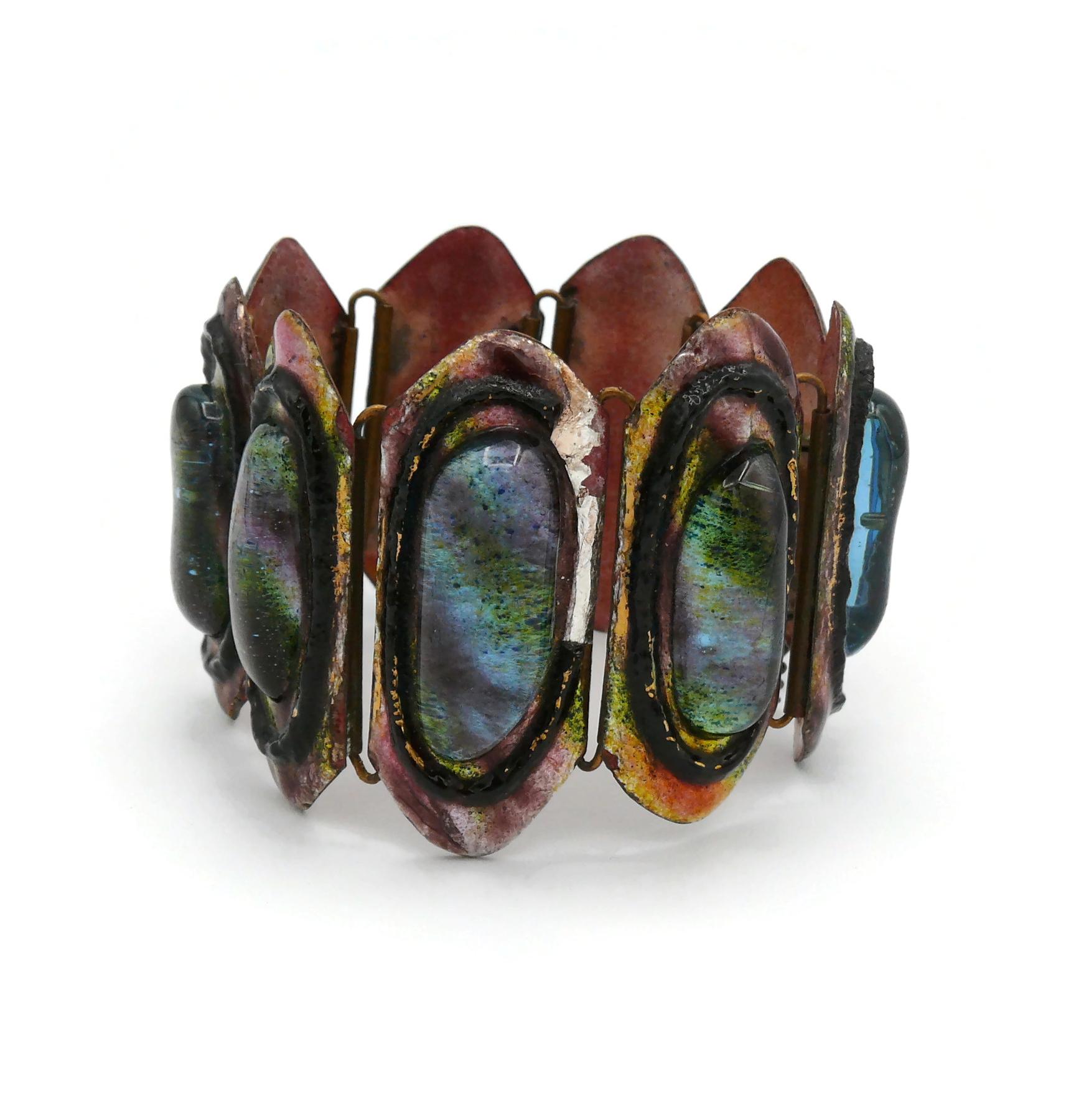 Andree Bazot Vintage Multicolored Enamel Link Bracelet For Sale 1