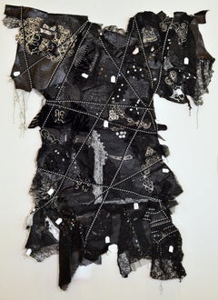 Remnants 3, Large Black dress with 17 small dresses sewn on