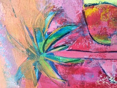 "Beneath the Tall Pine Trees' Shade", Pink Orange Abstract Landscape Painting