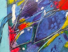 "Heavenly Blue", White Yellow Turquoise Empowering Bouquet Abstract Painting