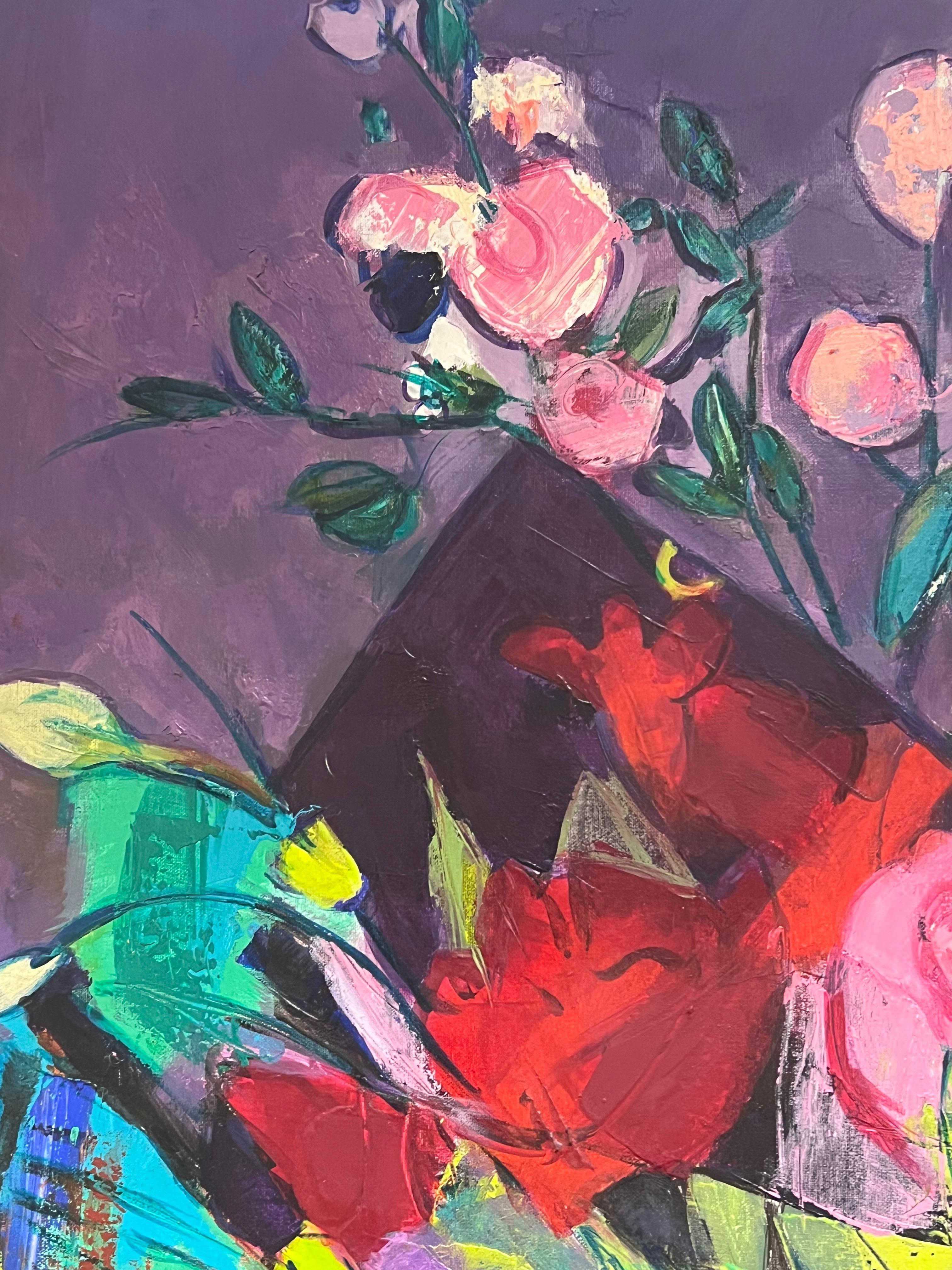 Enorme pintura contemporánea expresionista francesa abstracta modernista de bodegón en venta 6