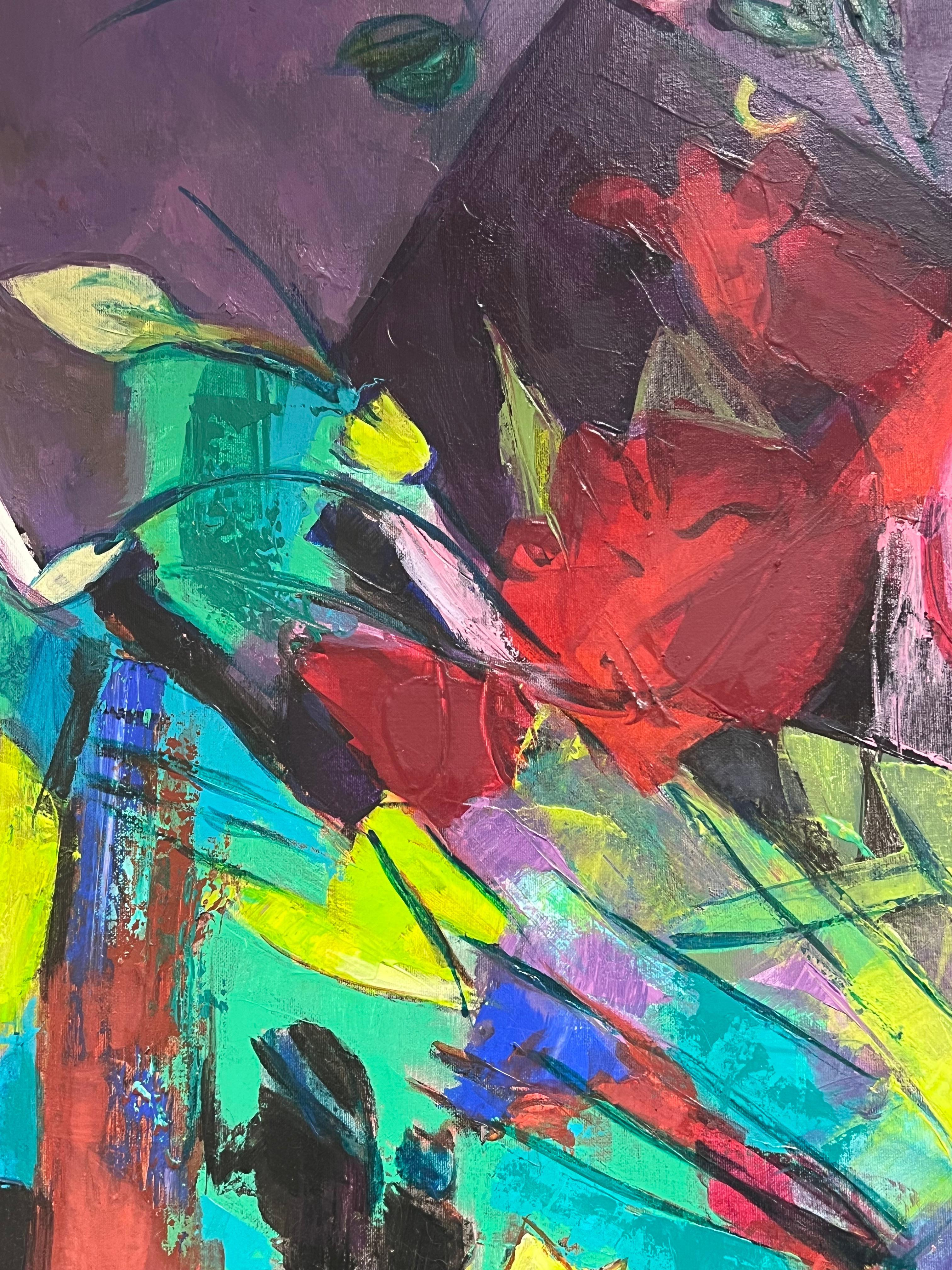 Enorme pintura contemporánea expresionista francesa abstracta modernista de bodegón en venta 7
