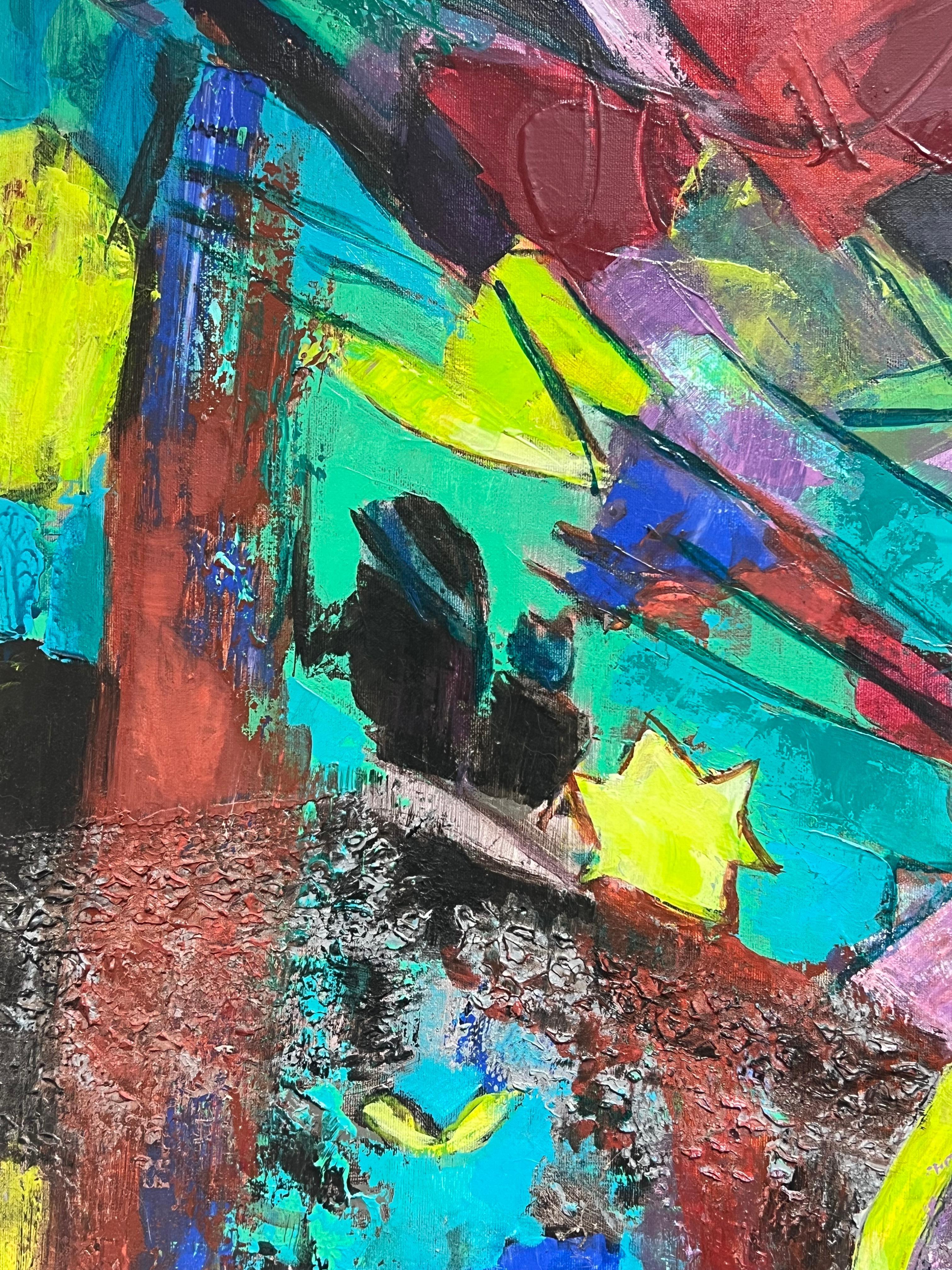 Enorme pintura contemporánea expresionista francesa abstracta modernista de bodegón en venta 8