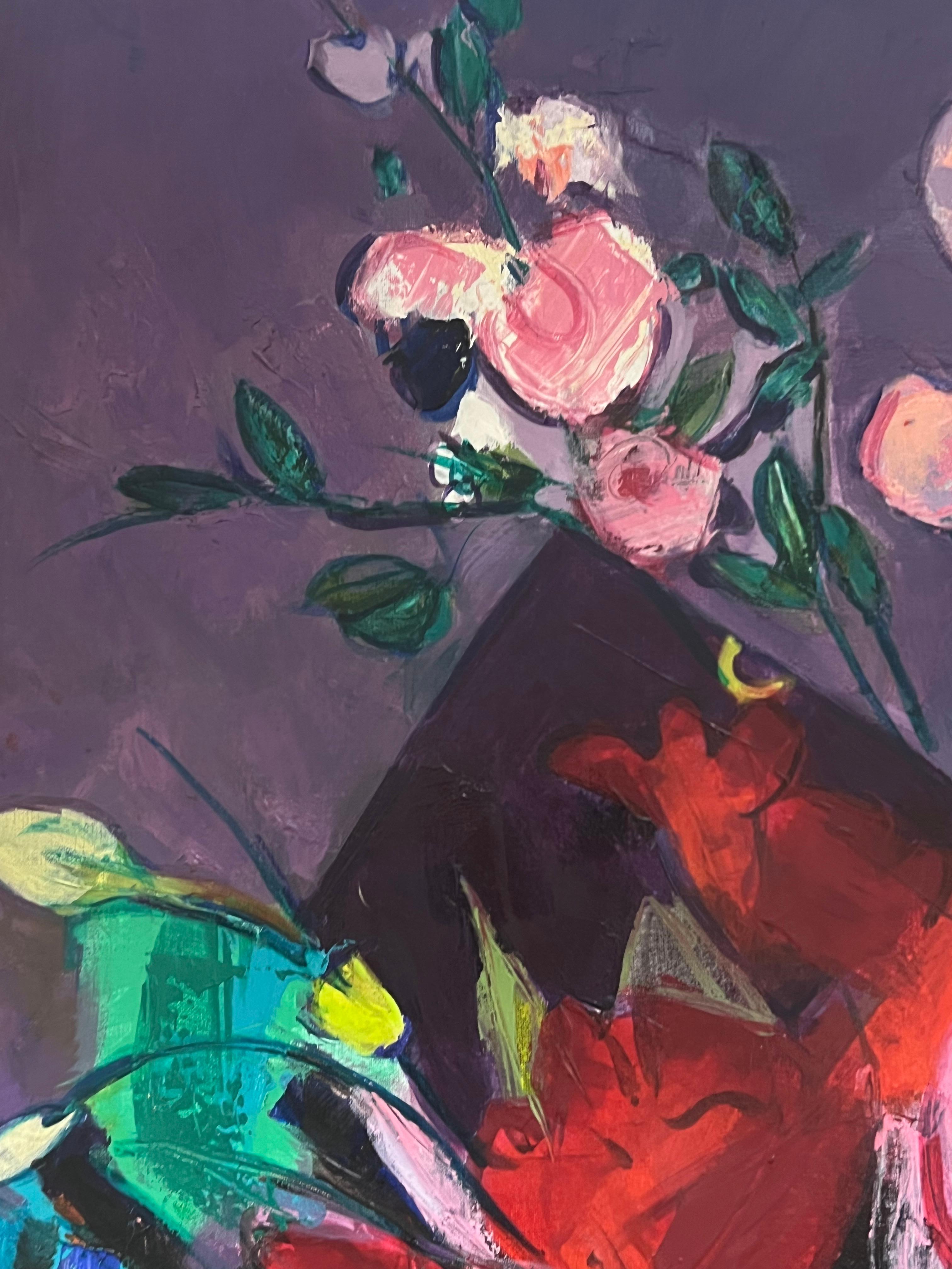 Enorme pintura contemporánea expresionista francesa abstracta modernista de bodegón en venta 9