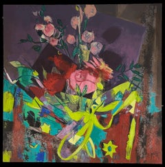 Huge Contemporary French Expressionist Abstract Modernist Still Life Painting