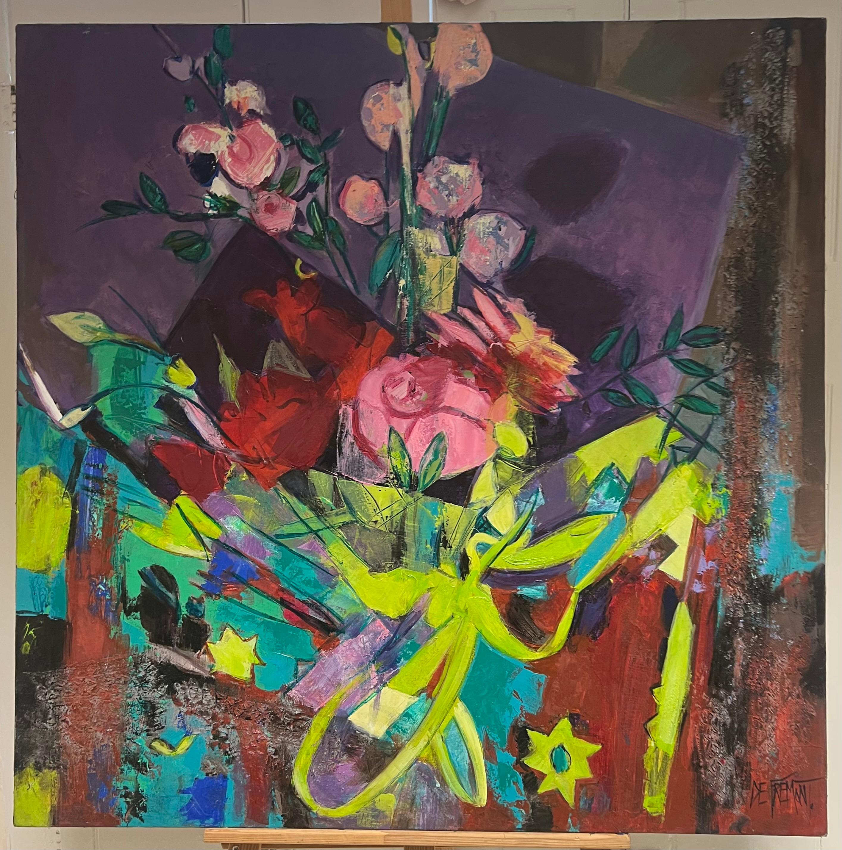 Enorme pintura contemporánea expresionista francesa abstracta modernista de bodegón - Painting Moderno de Andrée de Frémont
