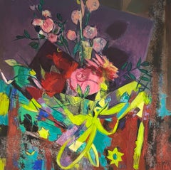 Huge Contemporary French Expressionist Abstract Modernist Still Life Painting