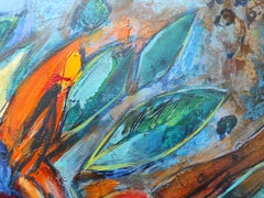 "Mood of the times", Blue Oranges Empowering Floral Bouquet Abstract Painting