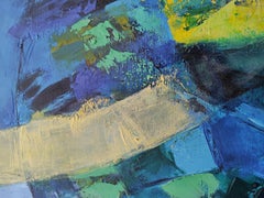 "The Southern Lights", Straw Yellow Green Red Landscape Mixed-media Painting