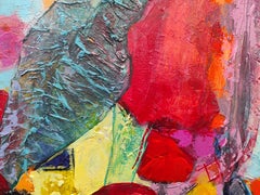 "Vallauris", Yellow Blue Red Grey Black Empowering Bouquet Abstract Painting